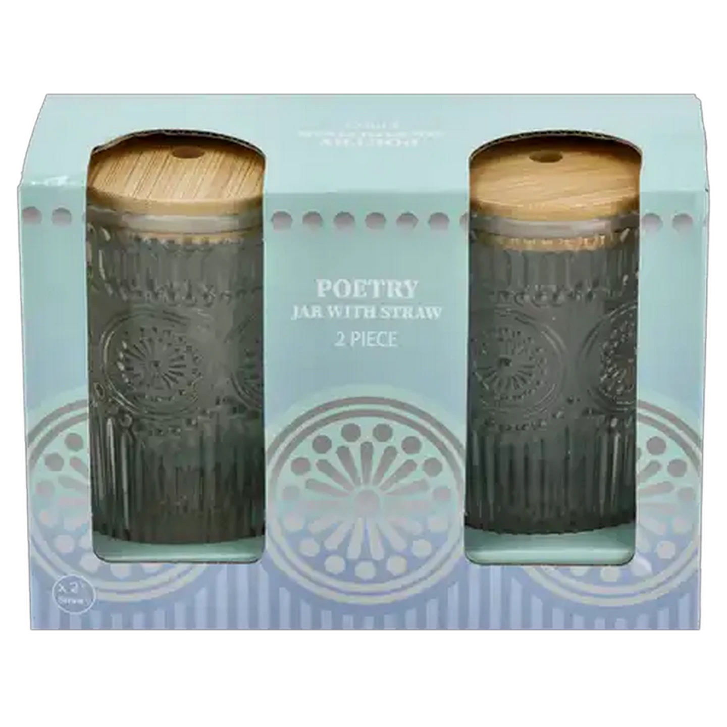 Image of Poetry Glass Jar with Lid & Straw 2 Piece