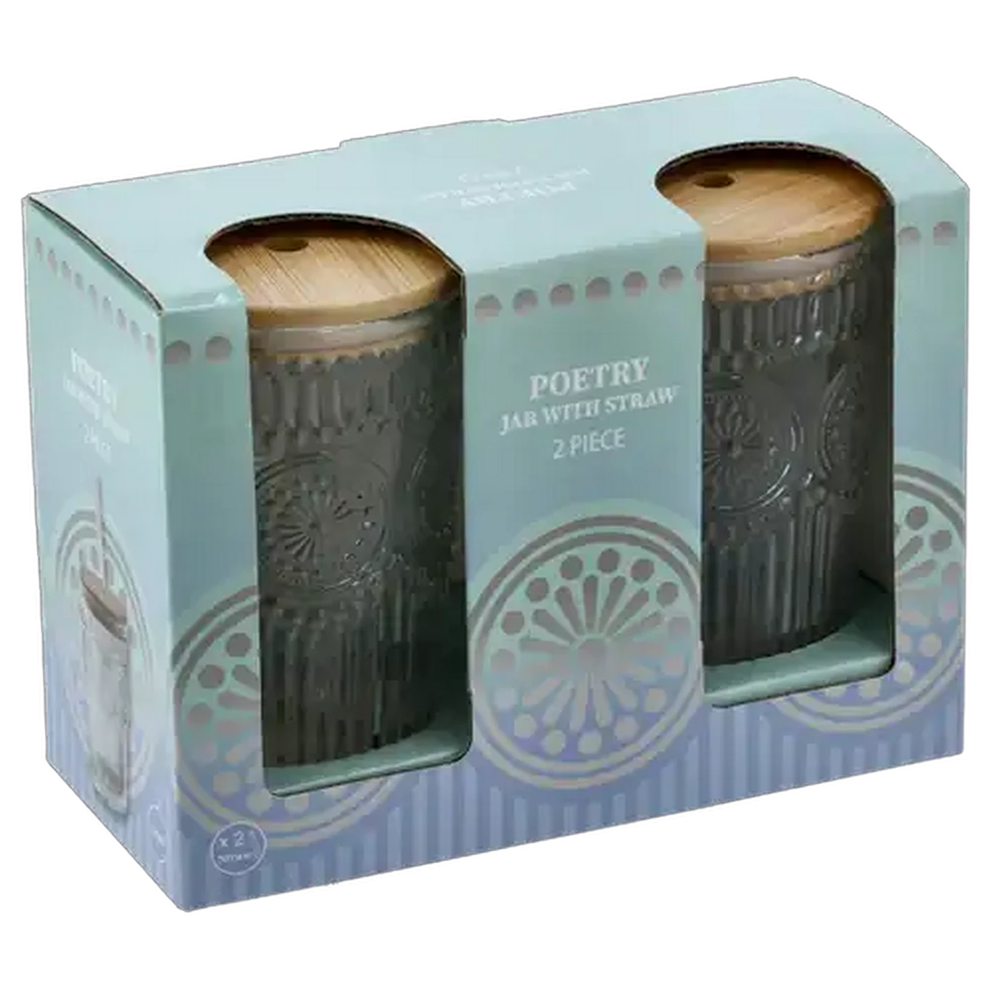 Image of Poetry Glass Jar with Lid & Straw 2 Piece