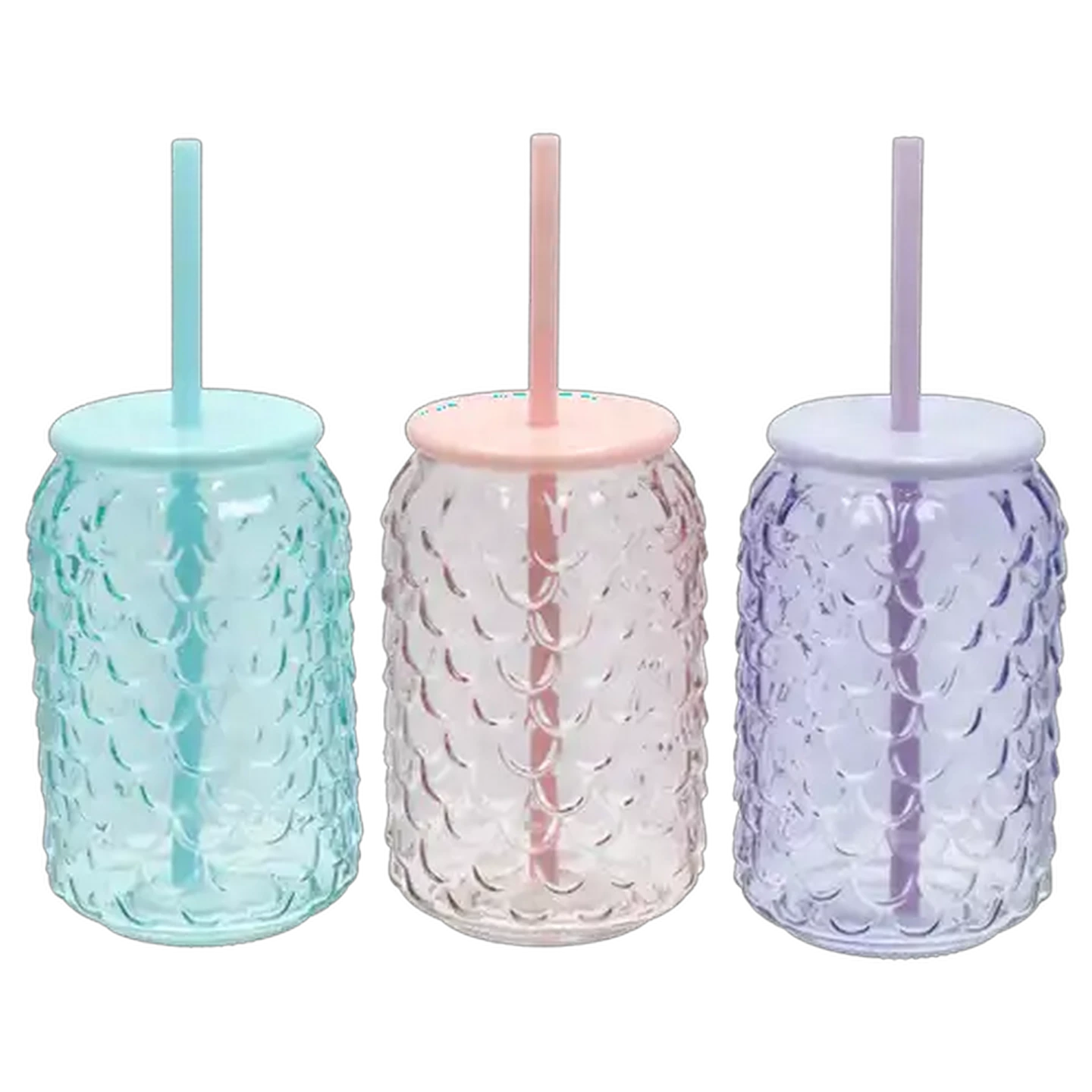 Image of Mermaid Glass Jar with Straw 450ml (Colour May Vary)