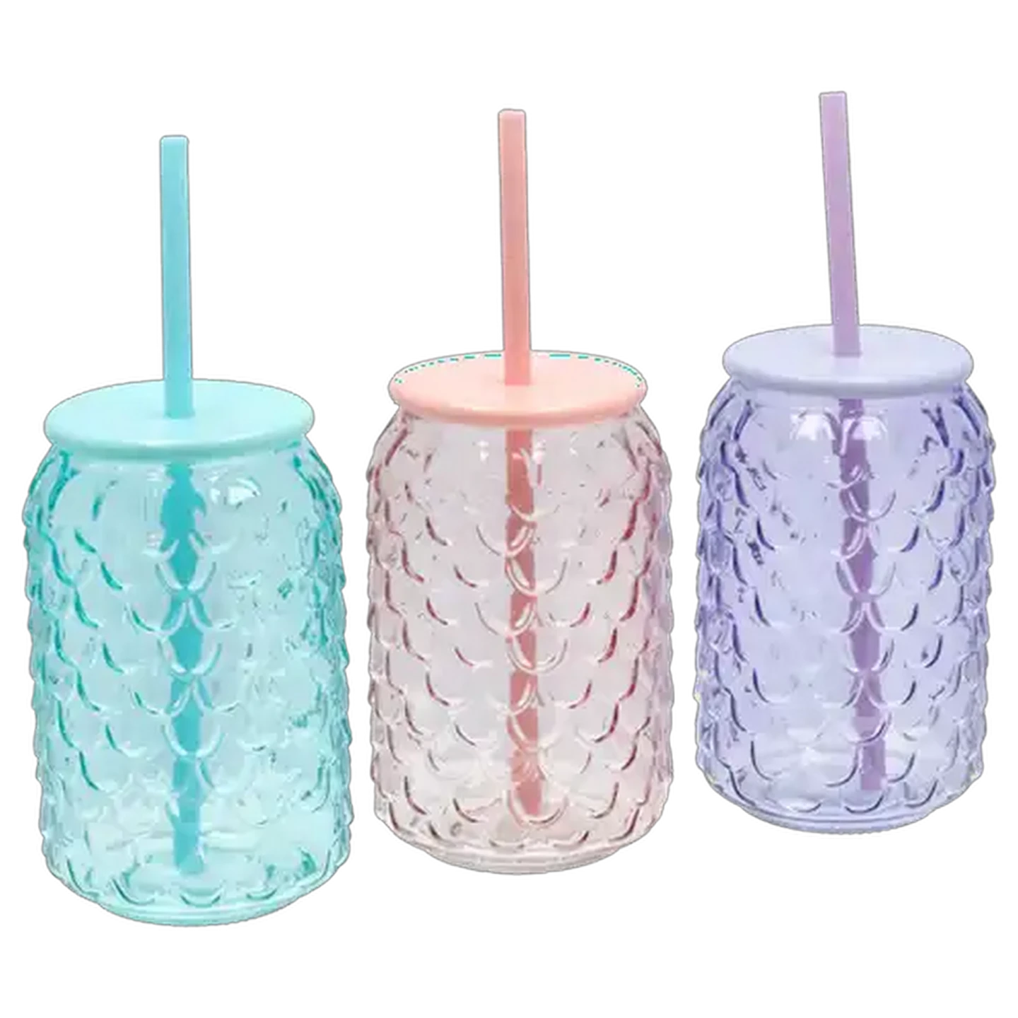 Image of Mermaid Glass Jar with Straw 450ml (Colour May Vary)