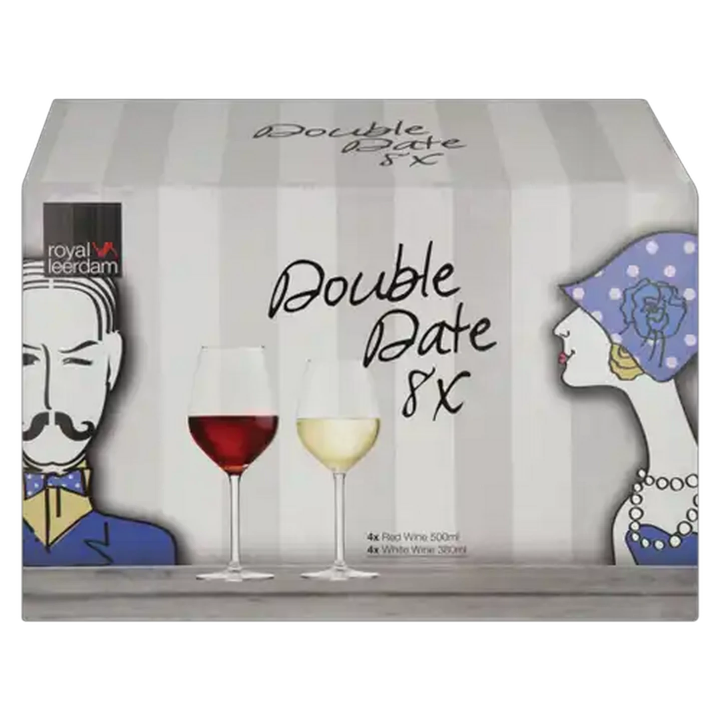 Image of Royal Leerdam Double Date Red & White Wine Glass Set 8 Piece