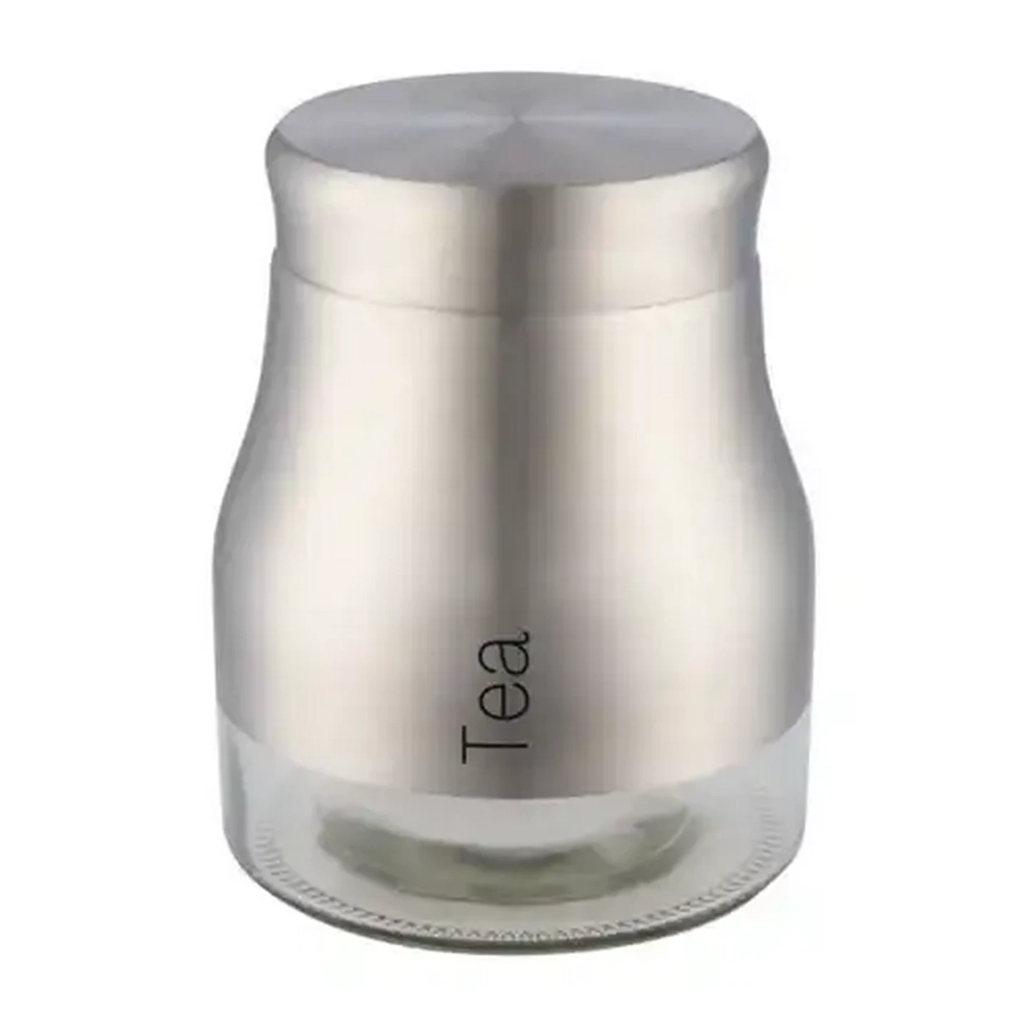 Image of Silver Vintage Stainless Steel & Glass Canister 14.5cm (Print May Vary)