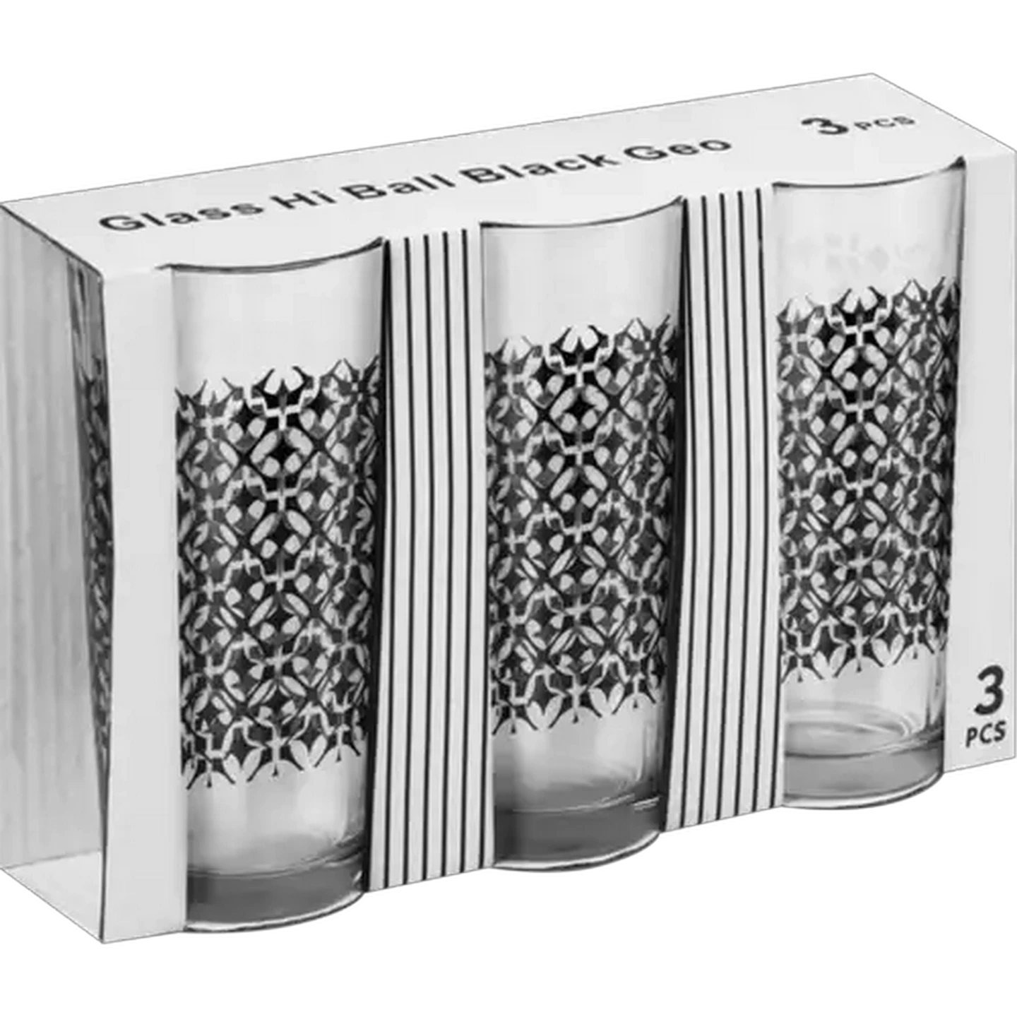 Image of Geo Black Hi Ball Glass Set 3 Piece
