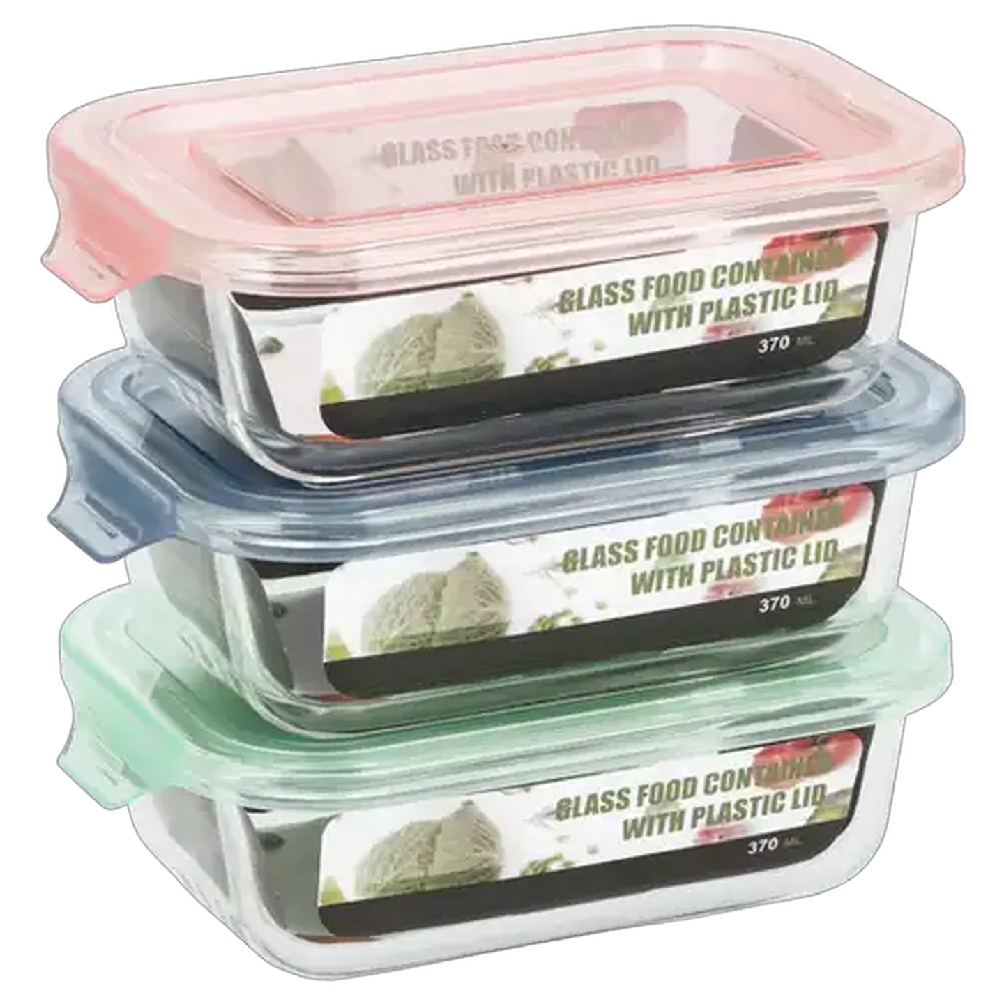 Image of Pastel Rectangular Glass Container 370ml (Colour May Vary)