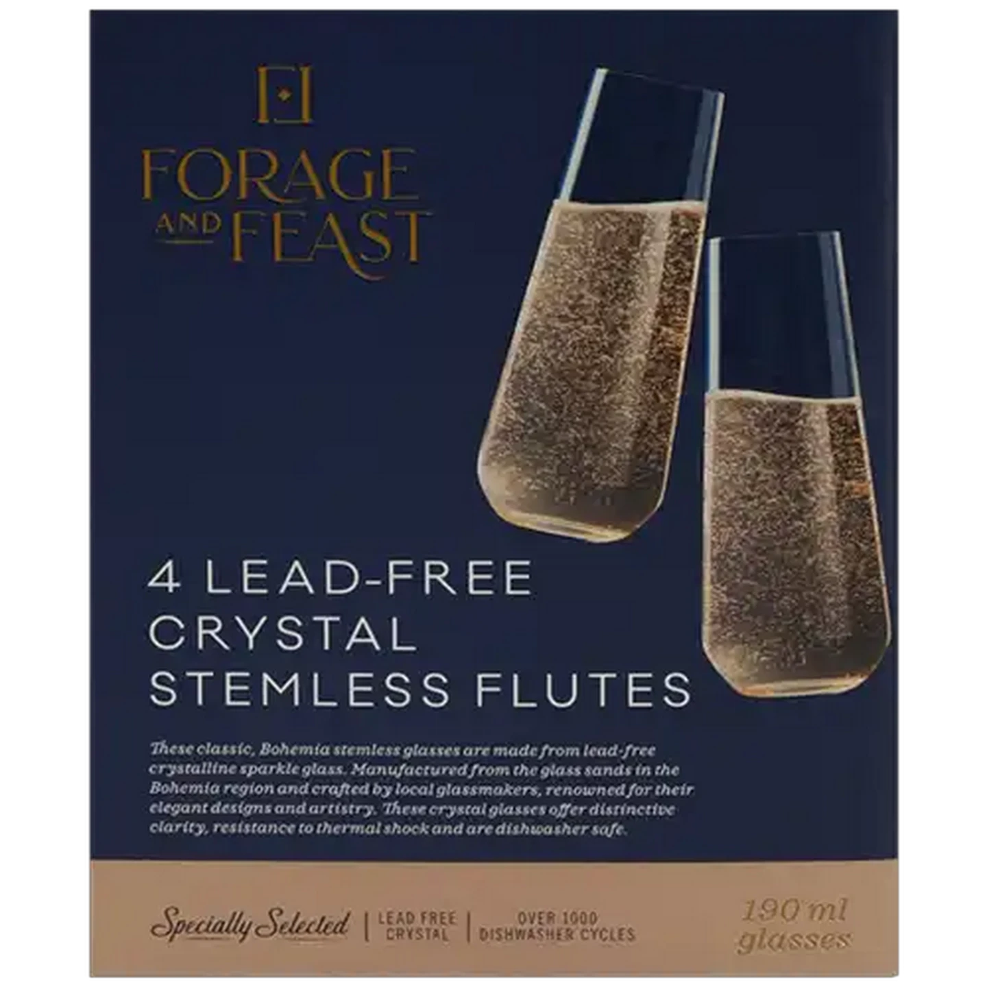 Image of Forage And Feast Lead-Free Crystal Stemless Flute Glasses 190ml 4-Pack