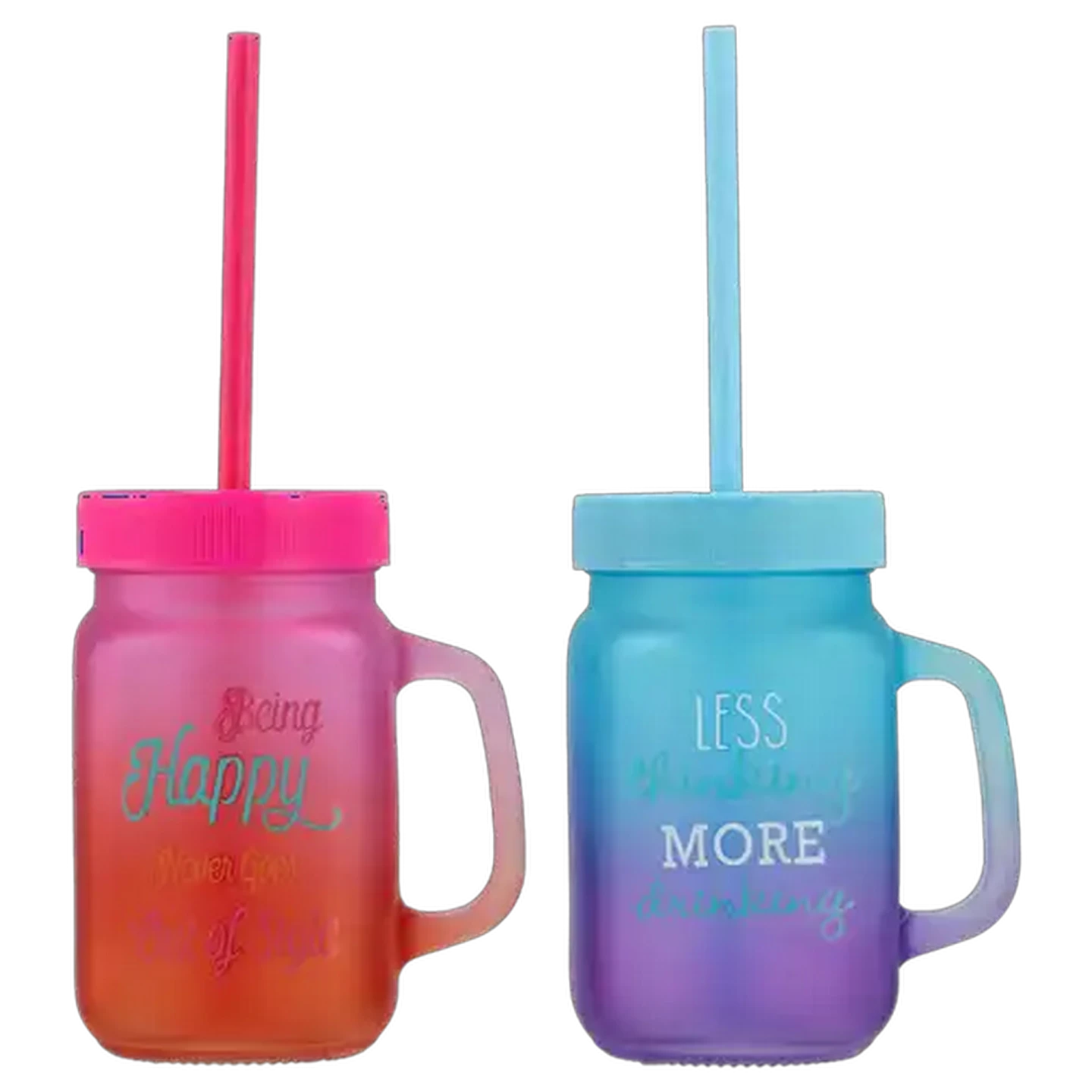 Image of Vida Glass Jar with Straw 450ml (Colour May Vary)