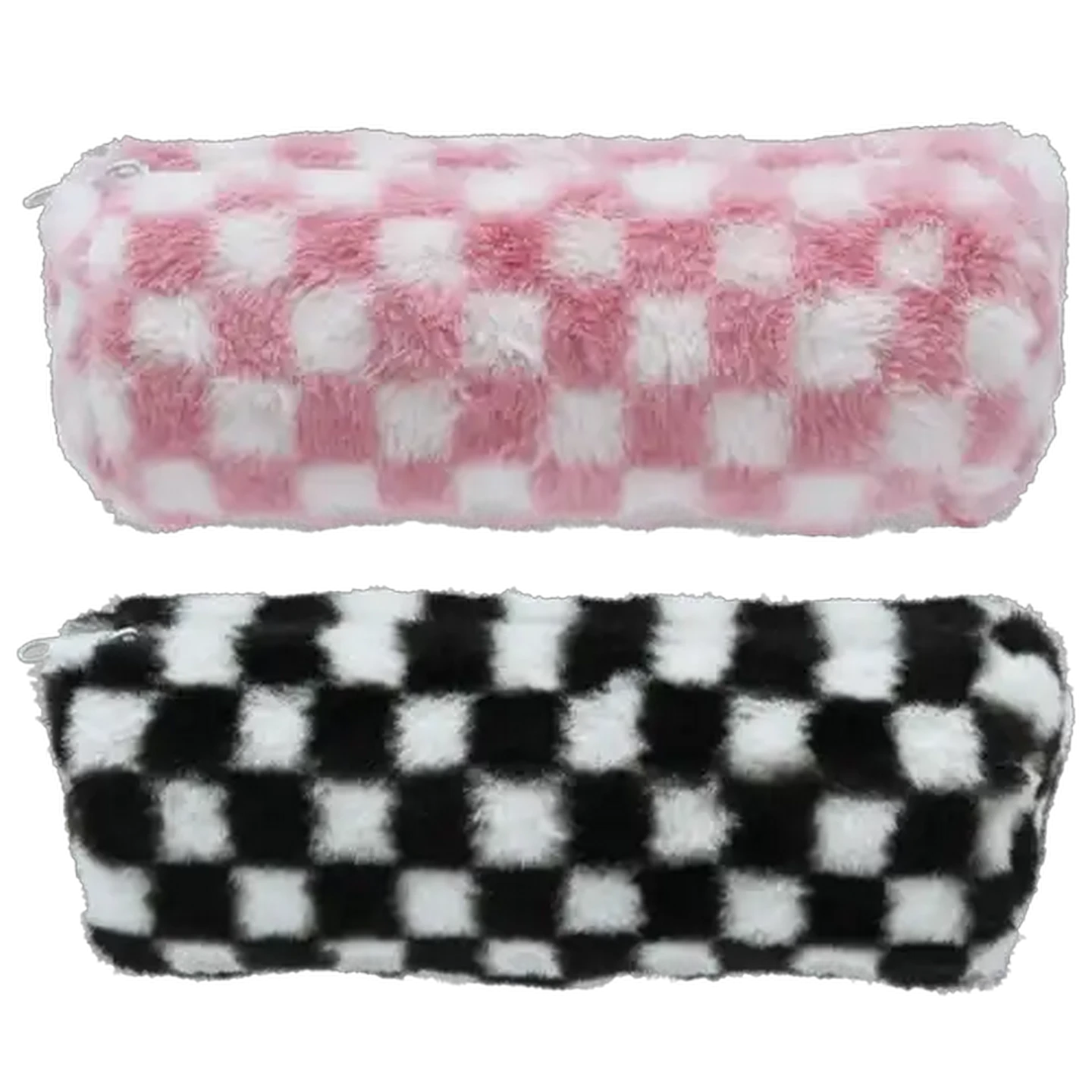 Image of Check Print Fluffy Pencil Bag (Colour May Vary)