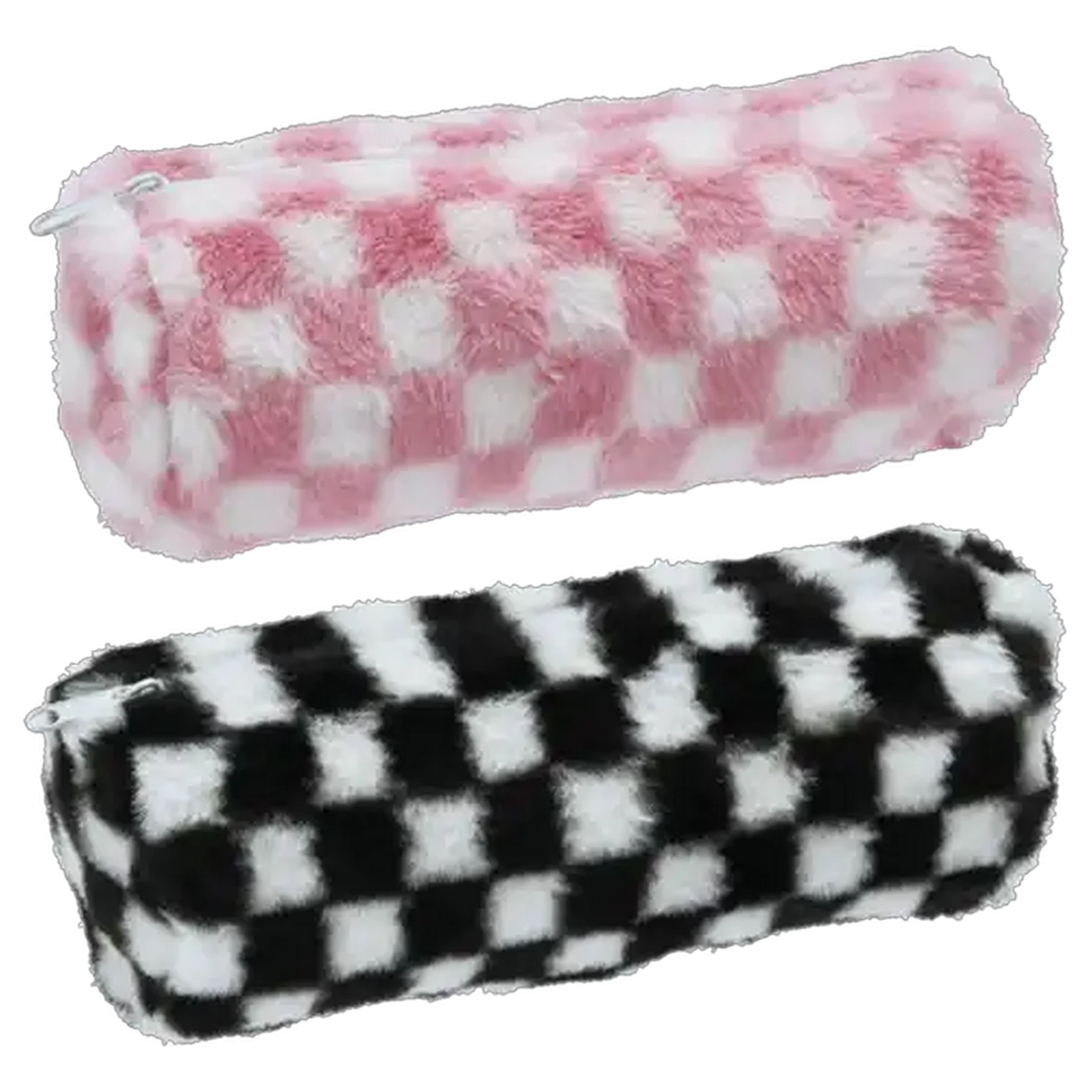 Image of Check Print Fluffy Pencil Bag (Colour May Vary)