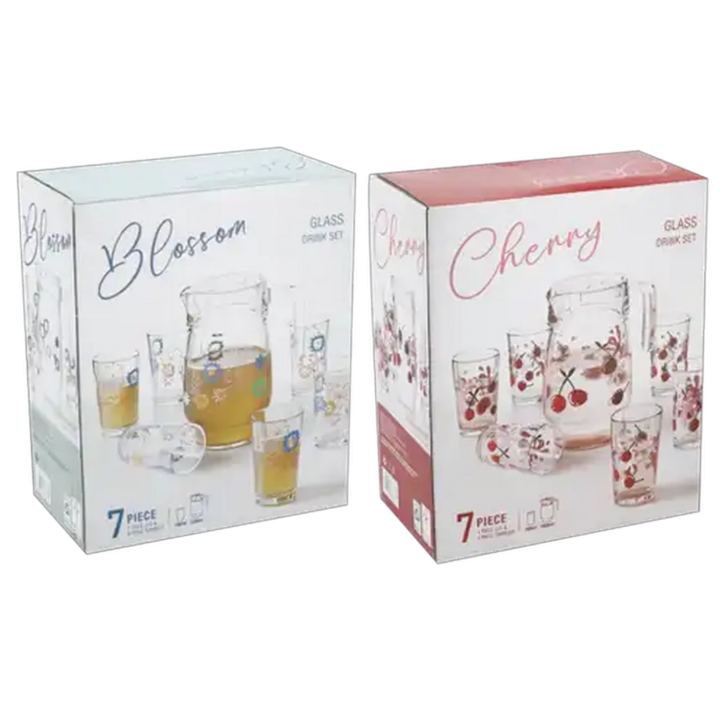 Image of Cherry or Blossom Glass Drink Set 7 Piece (Type May Vary)