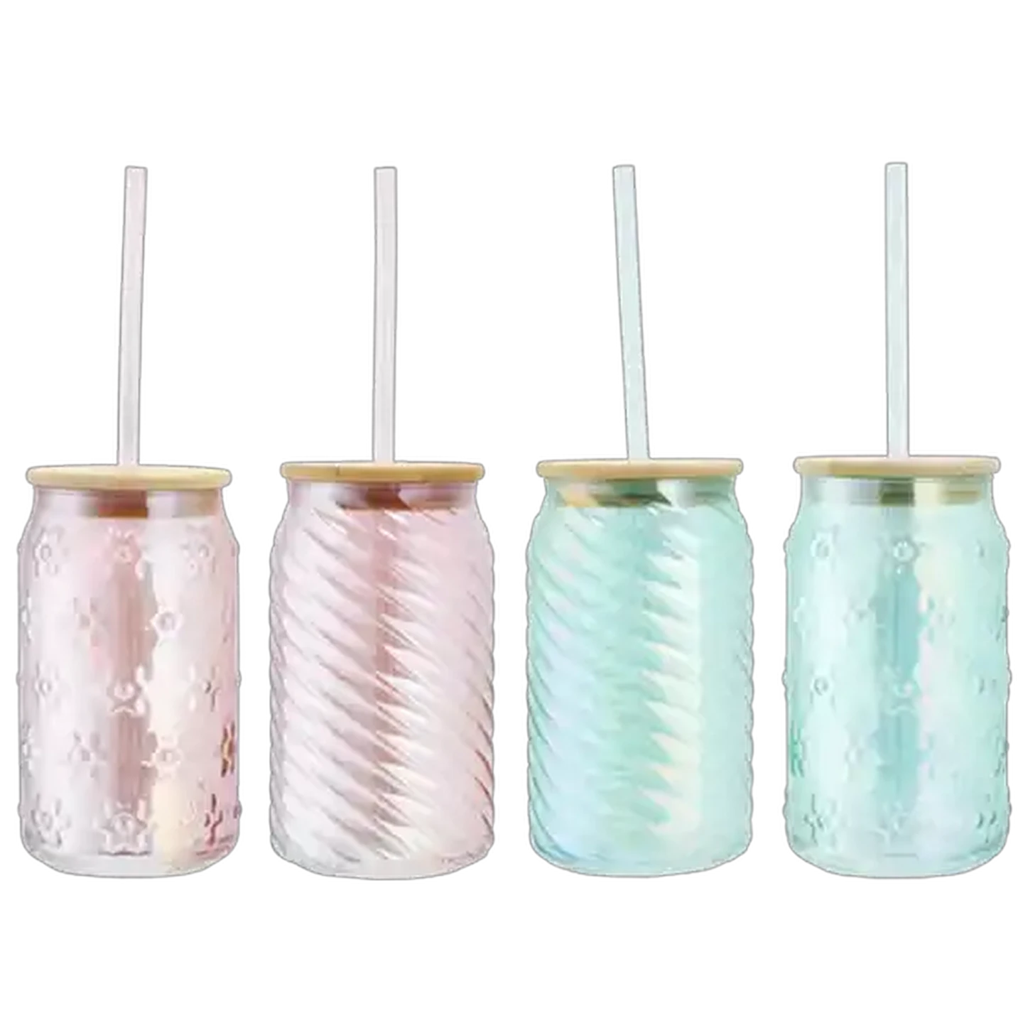 Image of Electroplated Glass Jar with Straw (Design May Vary)