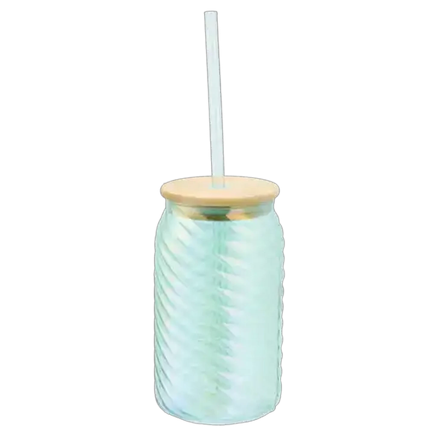 Image of Electroplated Glass Jar with Straw (Design May Vary)