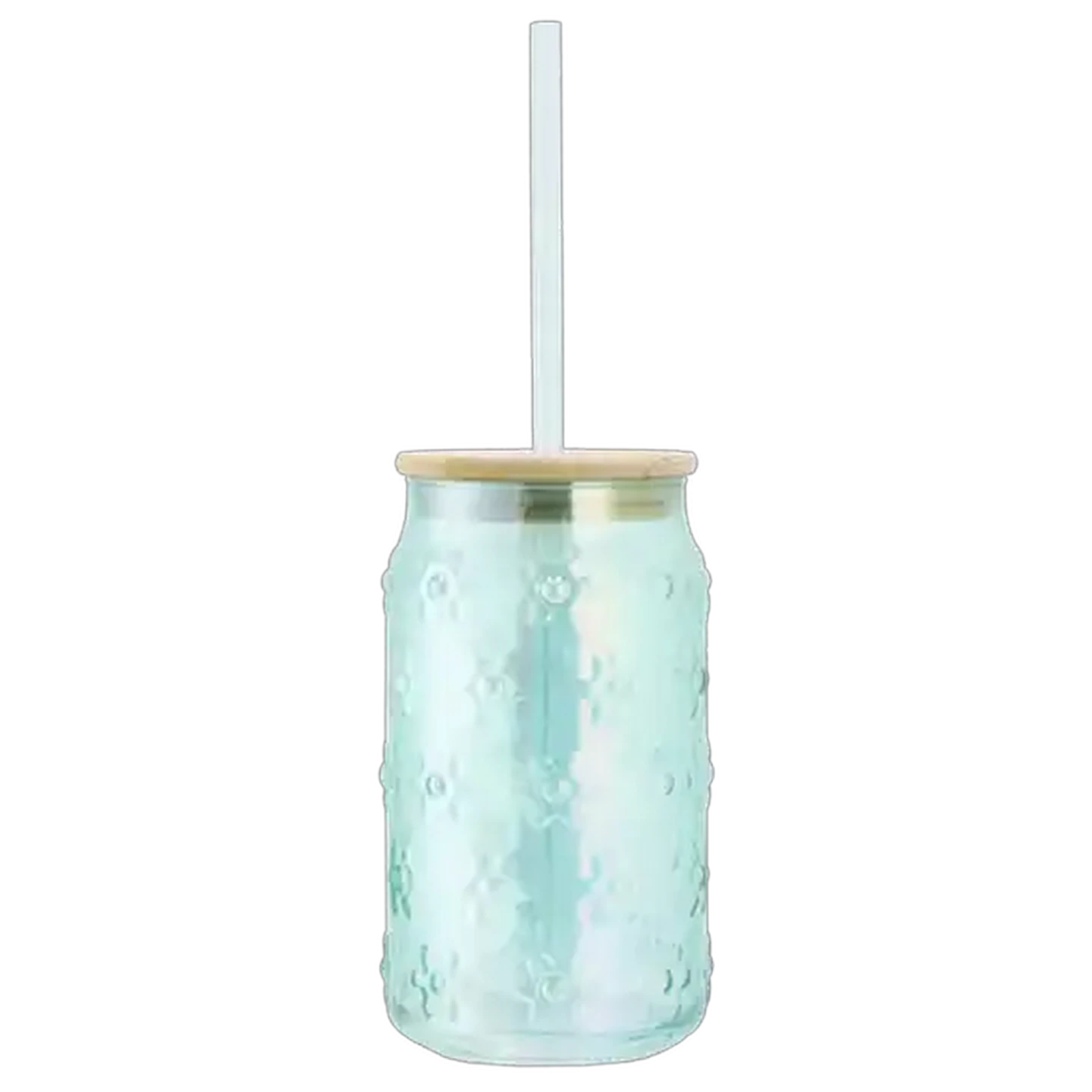 Image of Electroplated Glass Jar with Straw (Design May Vary)