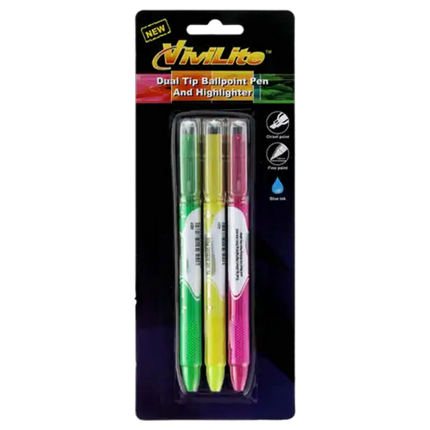 Image of Vivilite Dual Tip Ballpoint Pen & Highlighter 3-Pack