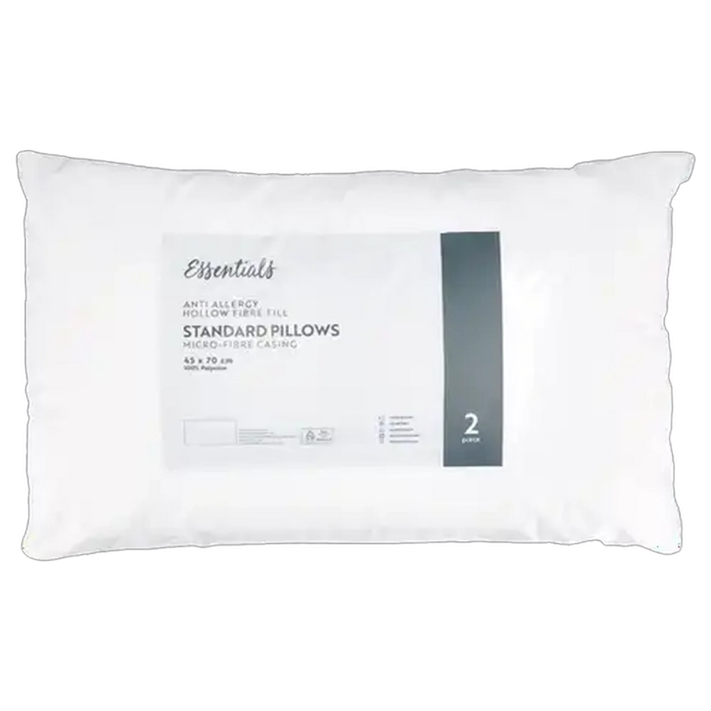 Image of Essentials Anti-Allergy Hollow Fibre Fill Standard Pillows 2-Pack