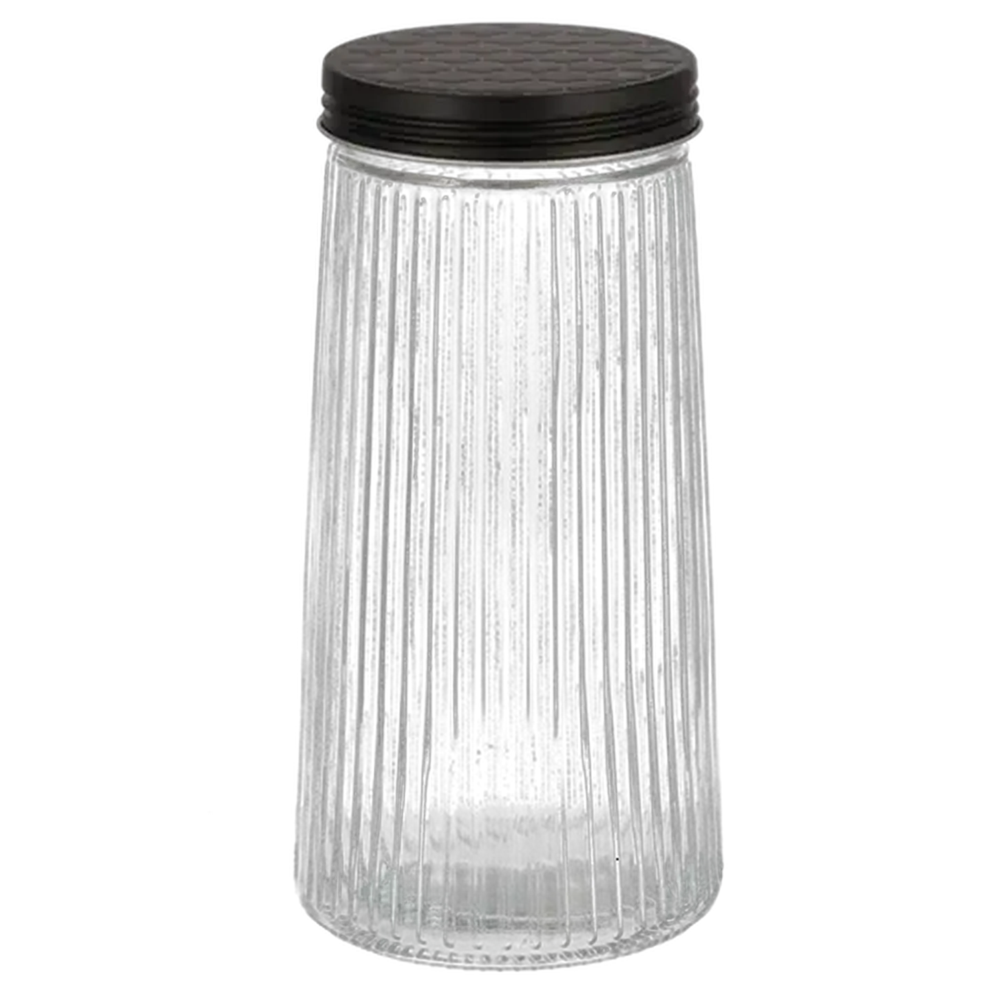 Image of Ribbed Glass Canister with Black Lid 1.5L
