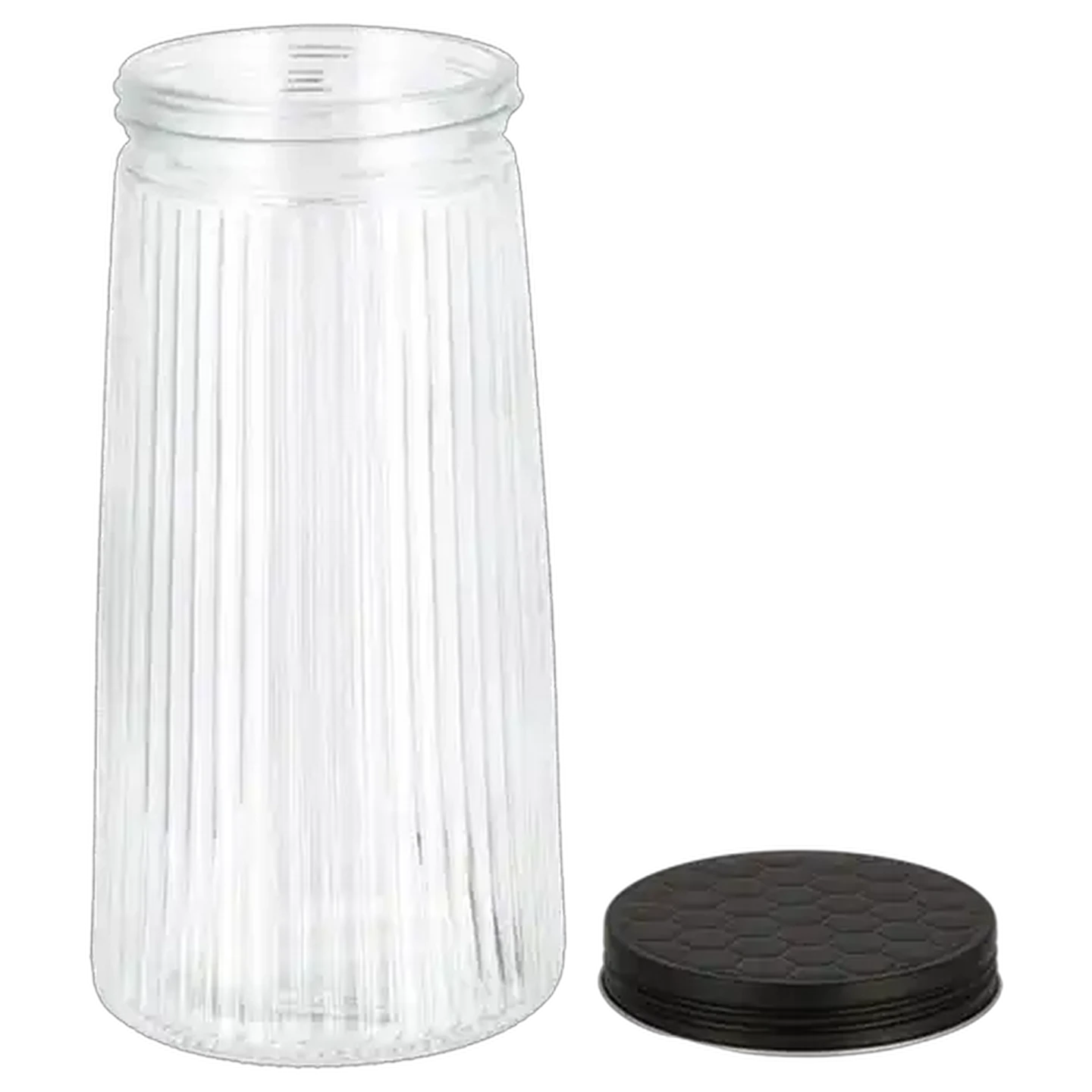 Image of Ribbed Glass Canister with Black Lid 1.5L