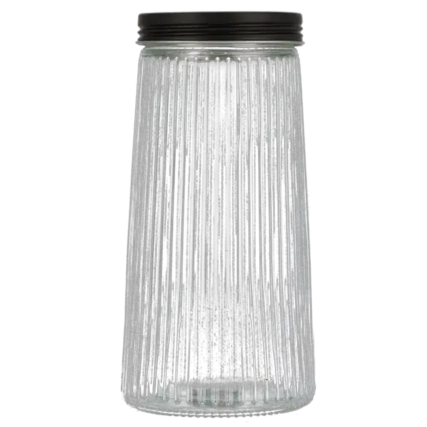 Image of Ribbed Glass Canister with Black Lid 1.5L