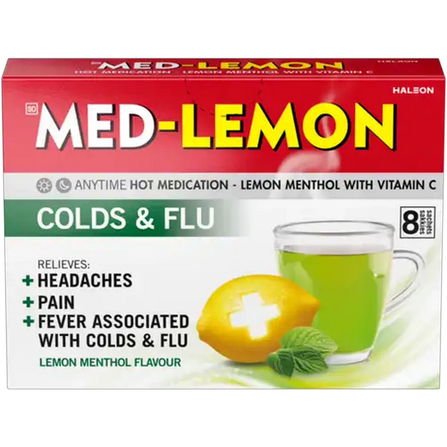 Image of Med-Lemon Lemon Menthol Flavour Hot Medication 8 Pack