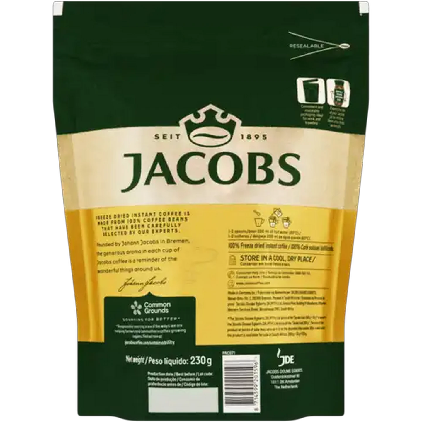 Image of Jacobs Gold Freeze Dried Instant Coffee Pouch 230g
