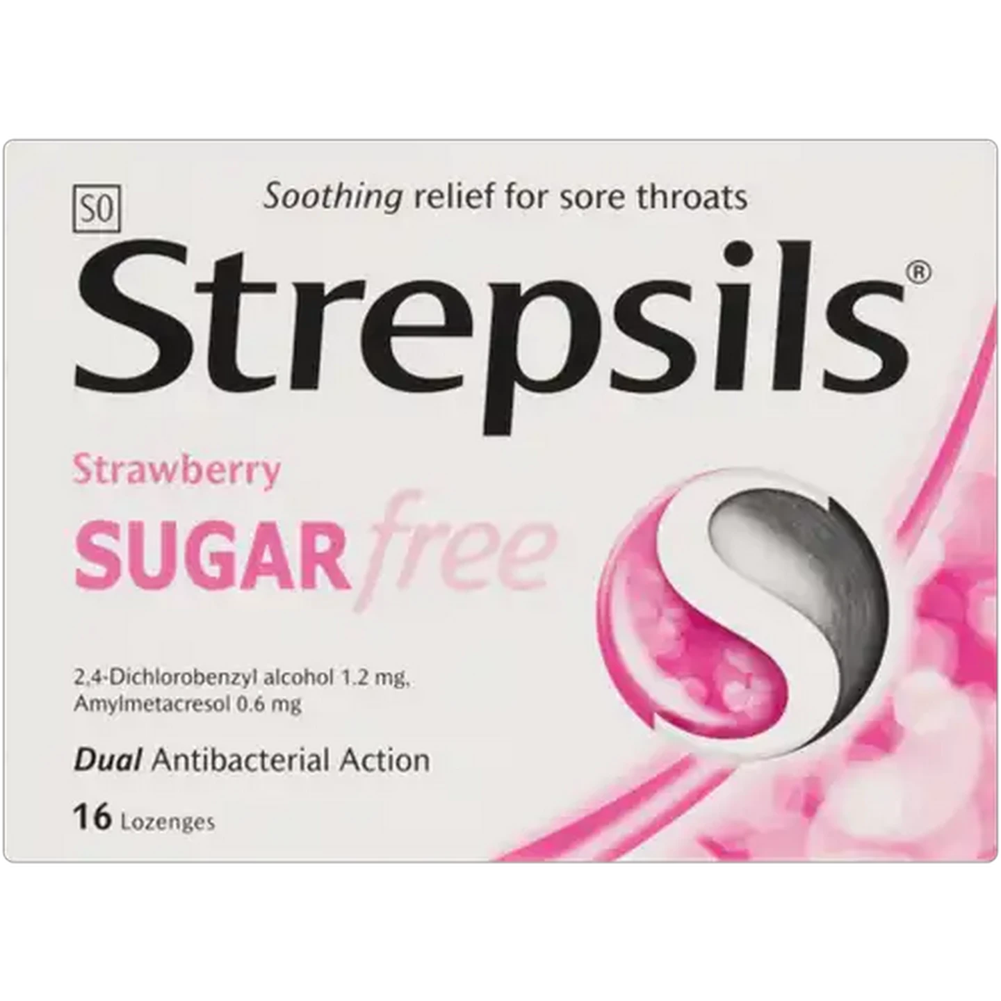 Image of Strepsils Strawberry Sugar-Free Throat Lozenges 16 Pack
