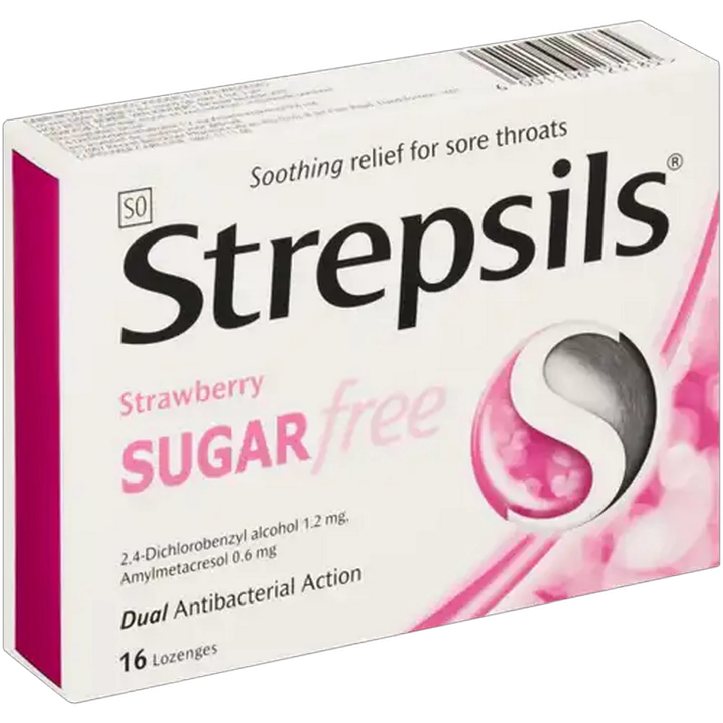 Image of Strepsils Strawberry Sugar-Free Throat Lozenges 16 Pack