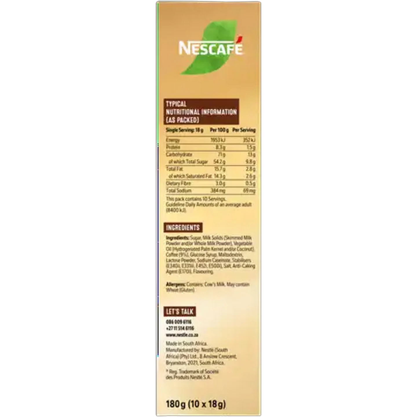 Image of NESCAFÉ Hazelnut Instant Cappuccino 10 x 18g