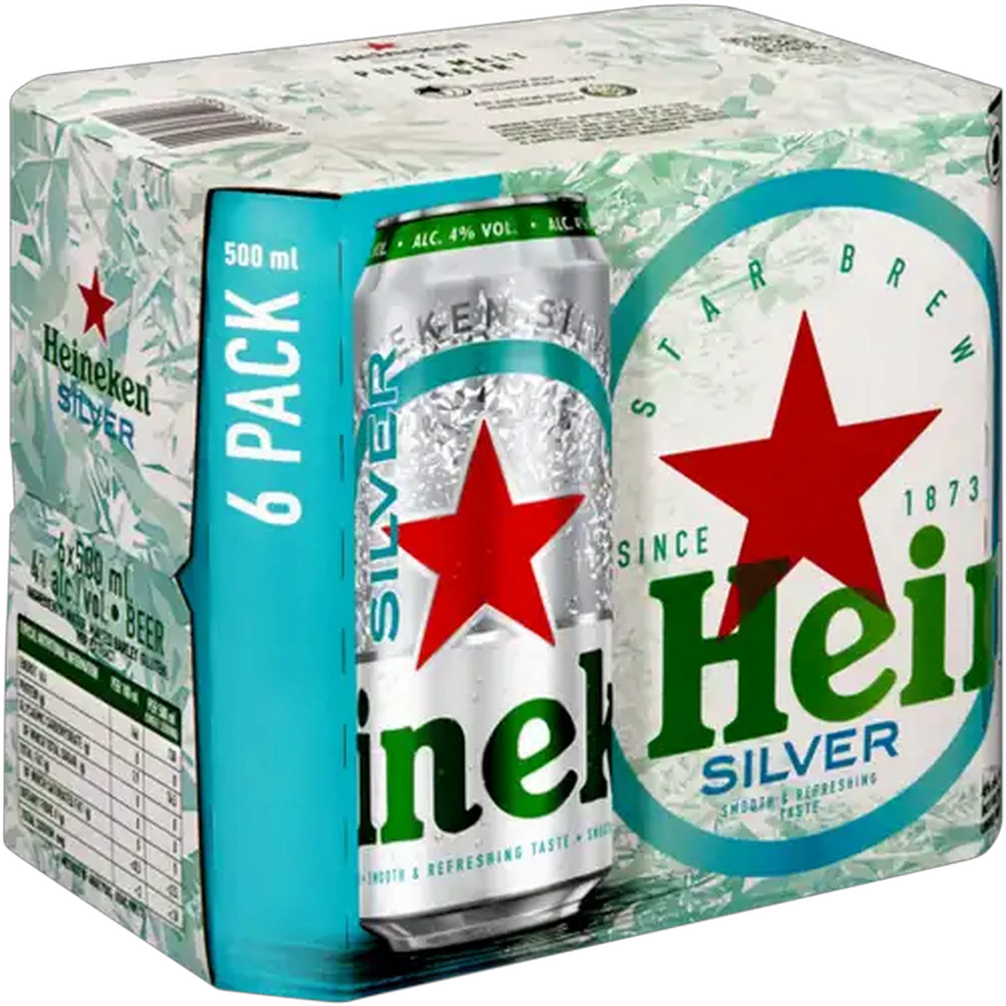 Image of Heineken Silver Pure Malt Lager Beer Cans 6 x 500ml