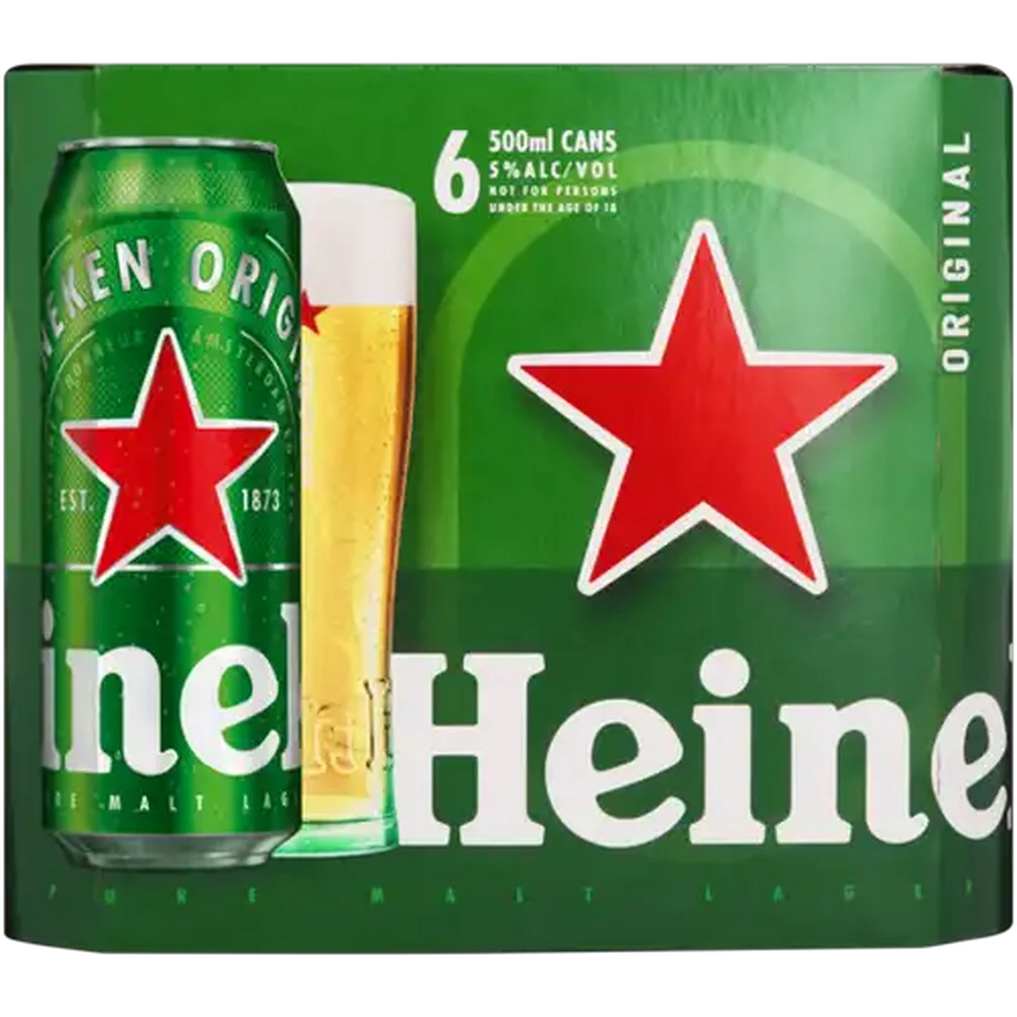 Image of Heineken Pure Malt Lager Beer Cans 6 x 500ml