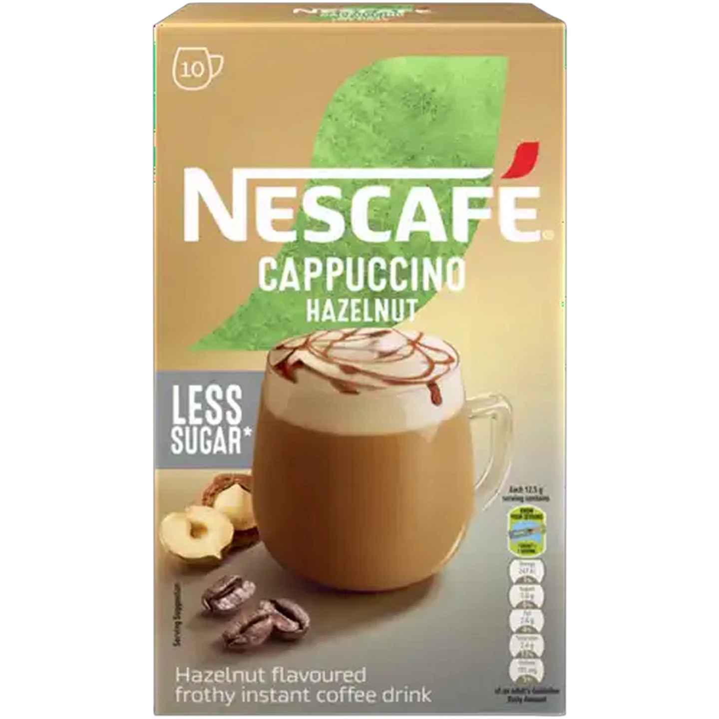 Image of NESCAFÉ Hazelnut Flavoured Less Sugar Instant Cappuccino 10 x 12.5g