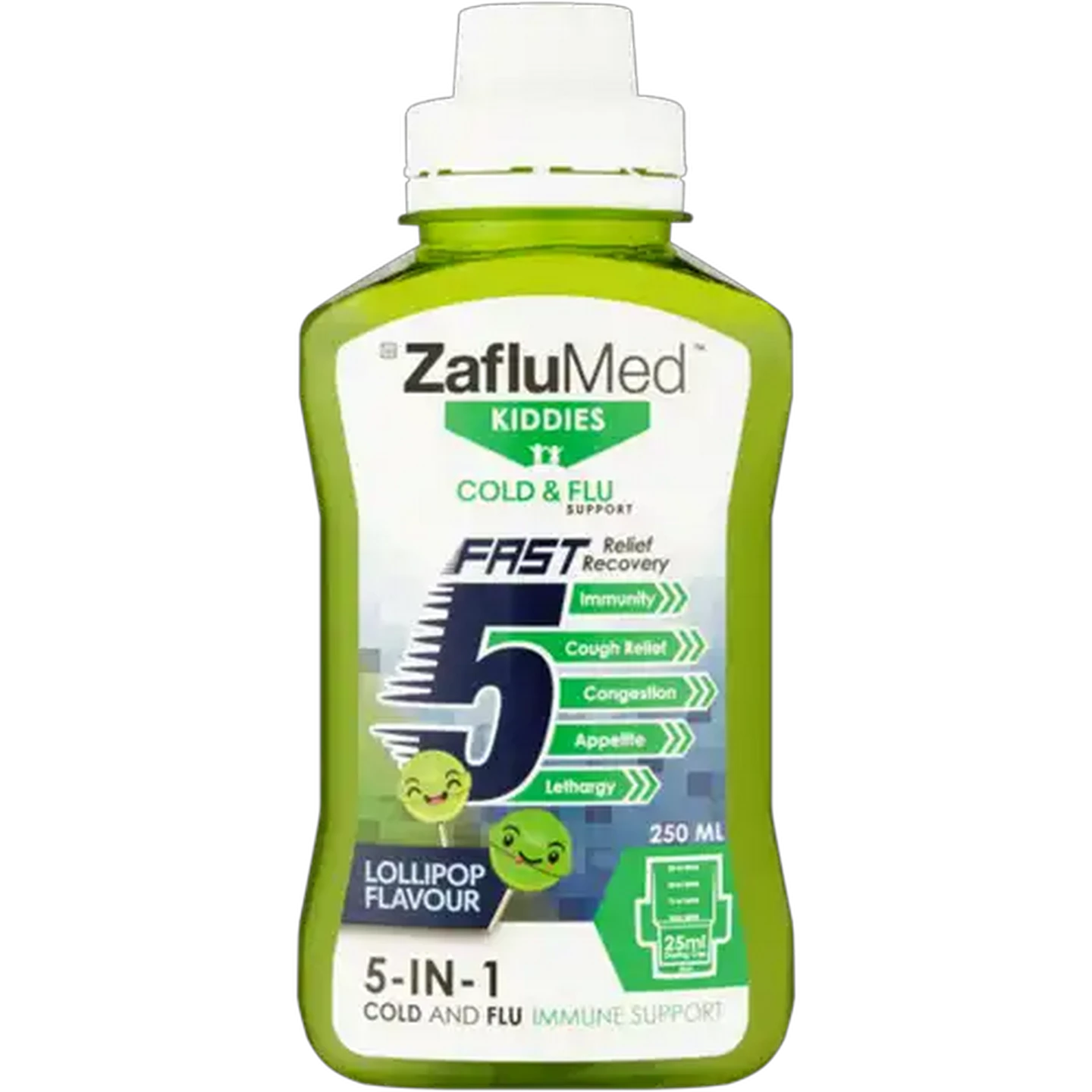 Image of ZafluMed Fast 5 5-in-1 Lollipop Flavour Kiddies Cold & Flu Immune Support Syrup 250ml