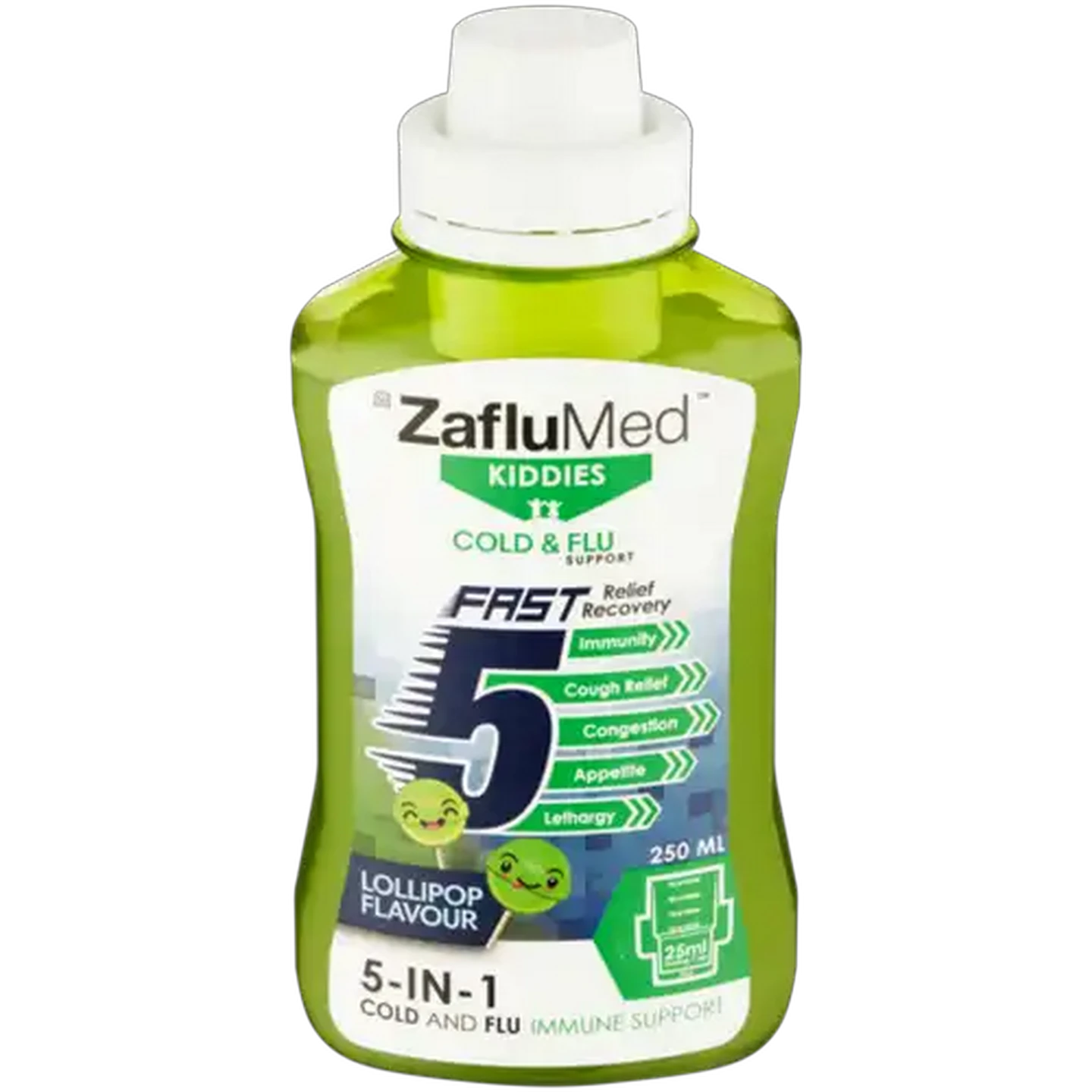 Image of ZafluMed Fast 5 5-in-1 Lollipop Flavour Kiddies Cold & Flu Immune Support Syrup 250ml