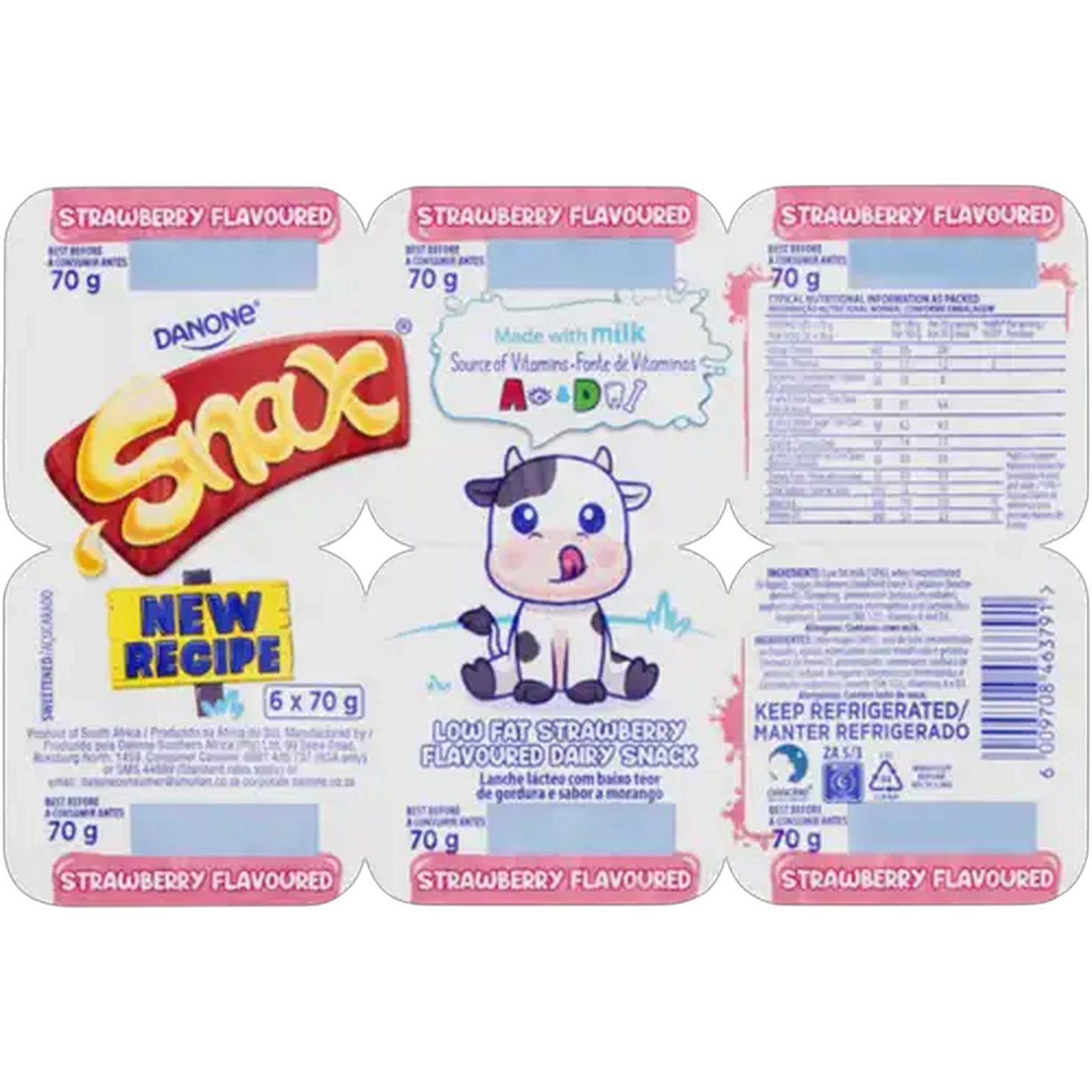 Image of Danone Snax Strawberry Flavoured Low Fat Dairy Snack 6 x 70g