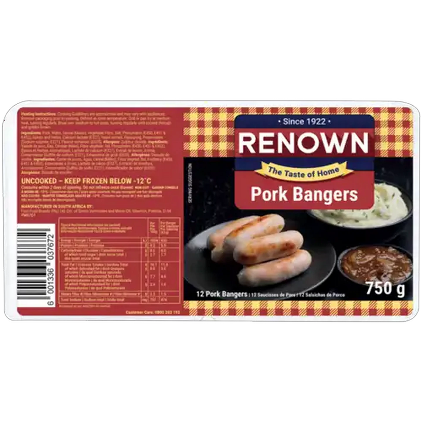 Image of Renown Frozen Pork Bangers 12-Pack