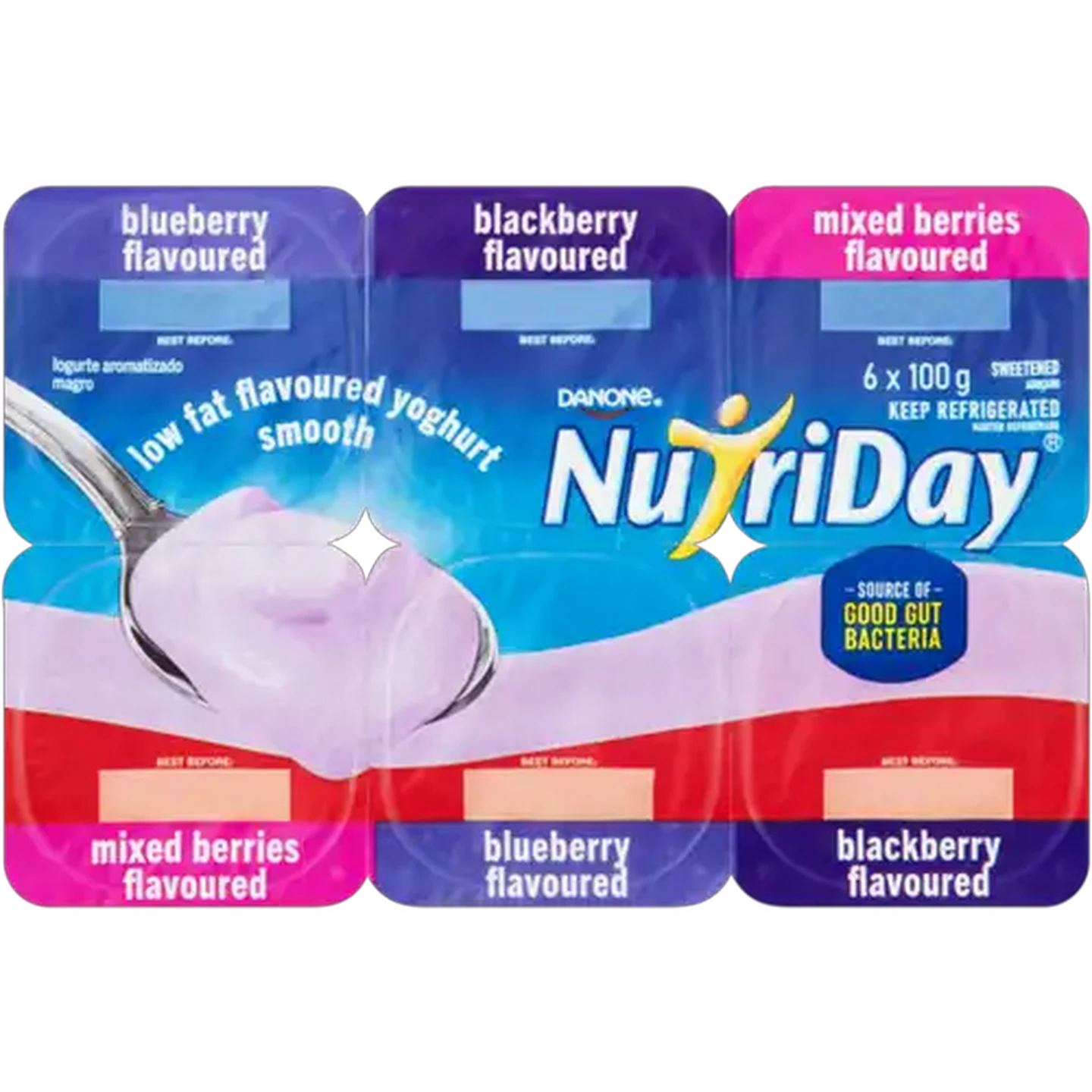 Image of Danone NutriDay Assorted Low Fat Smooth Yoghurt 6 x 100g