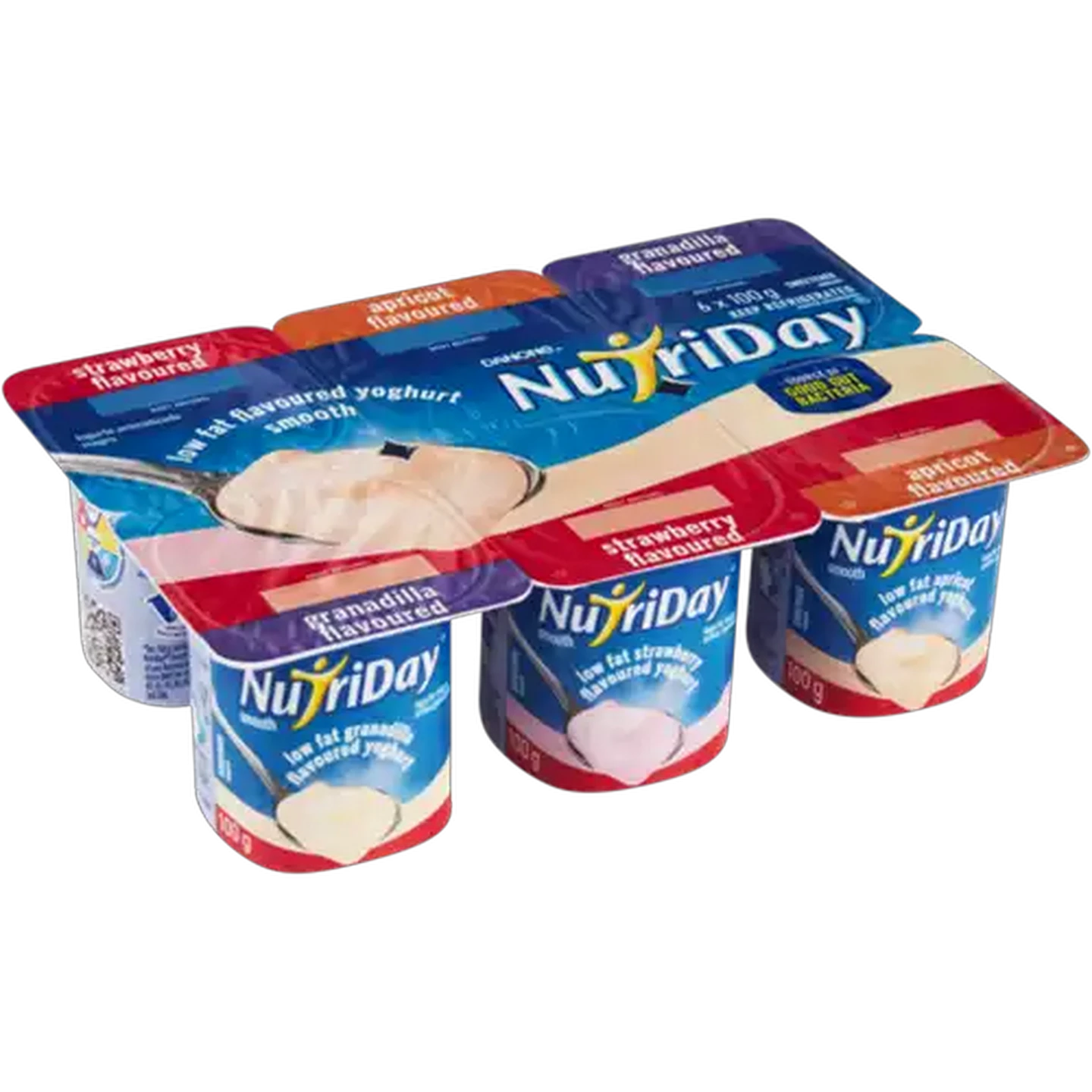 Image of Danone NutriDay Strawberry, Apricot & Granadilla Flavoured Low Fat Smooth Yoghurt 6 x 100g