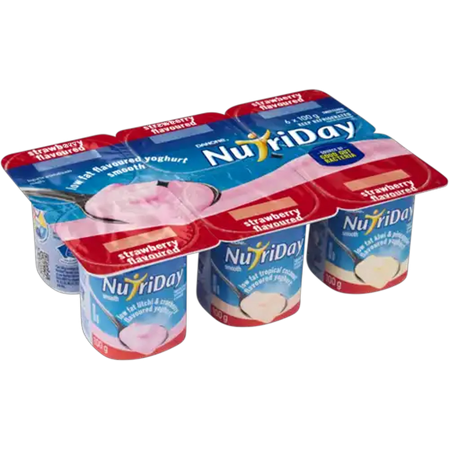 Image of Danone NutriDay Strawberry Flavoured Low Fat Smooth Yoghurt 6 x 100g