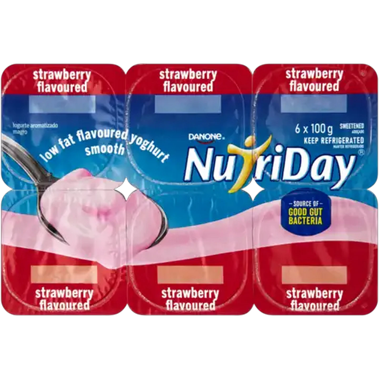 Image of Danone NutriDay Strawberry Flavoured Low Fat Smooth Yoghurt 6 x 100g