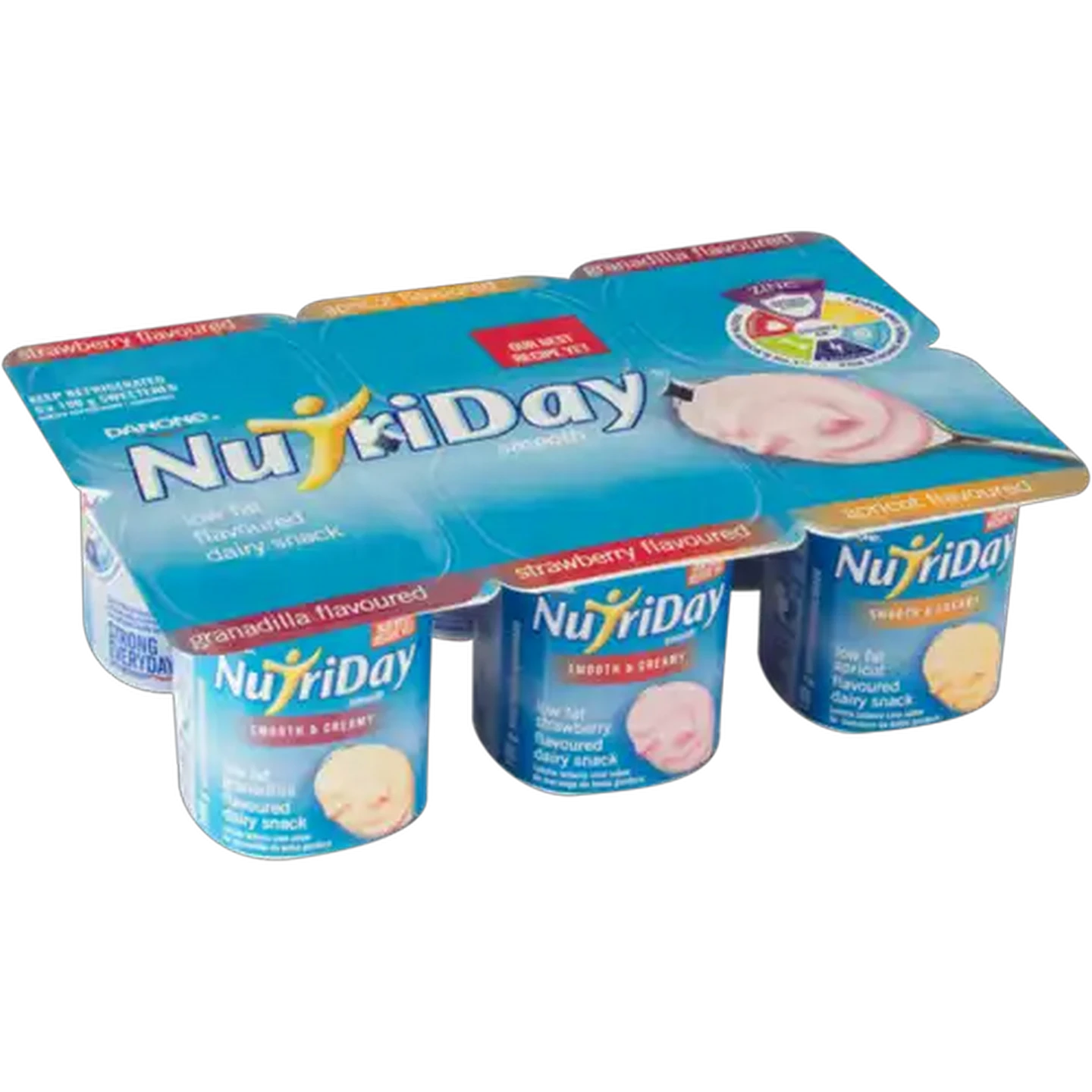 Image of Danone NutriDay Smooth Low Fat Granadilla, Strawberry And Apricot Flavoured Dairy Snack 6 x 100g