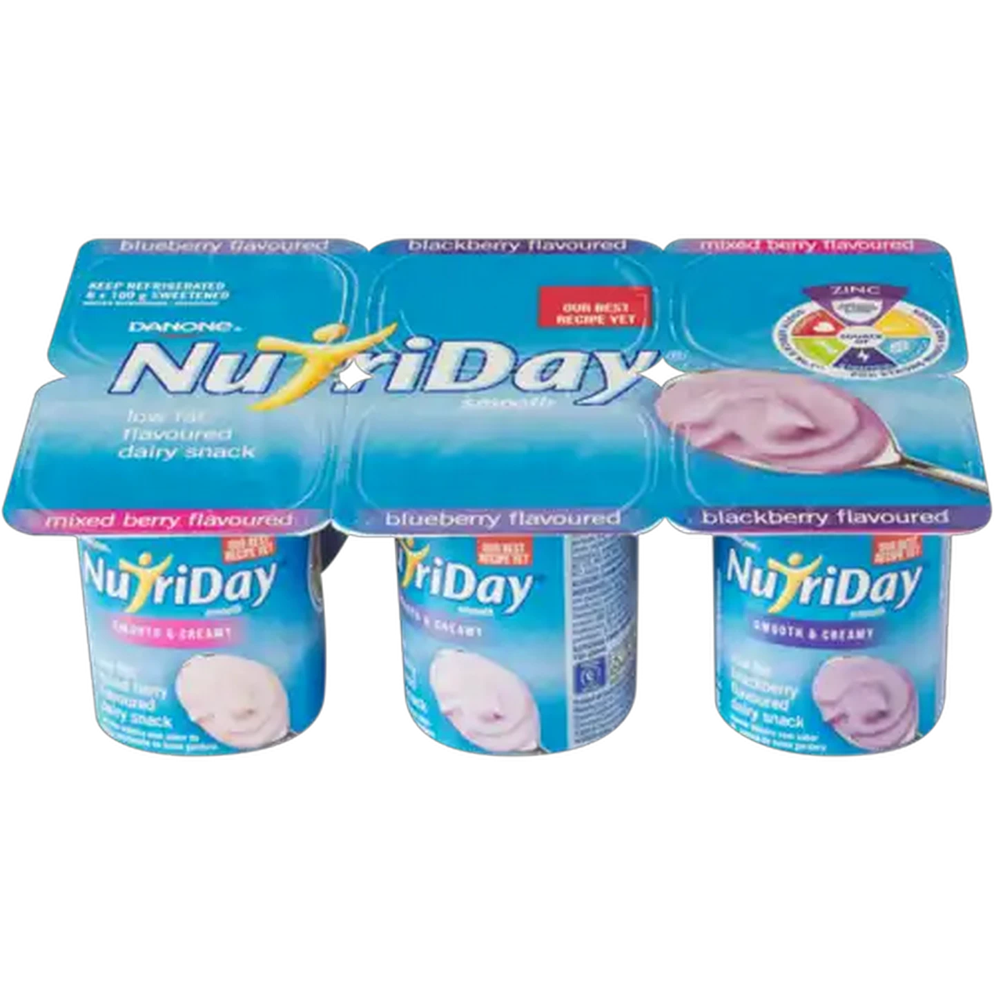Image of Danone NutriDay Low Fat Mixed Berry, Blueberry And Blackberry Flavoured Dairy Snack 6 x 100g