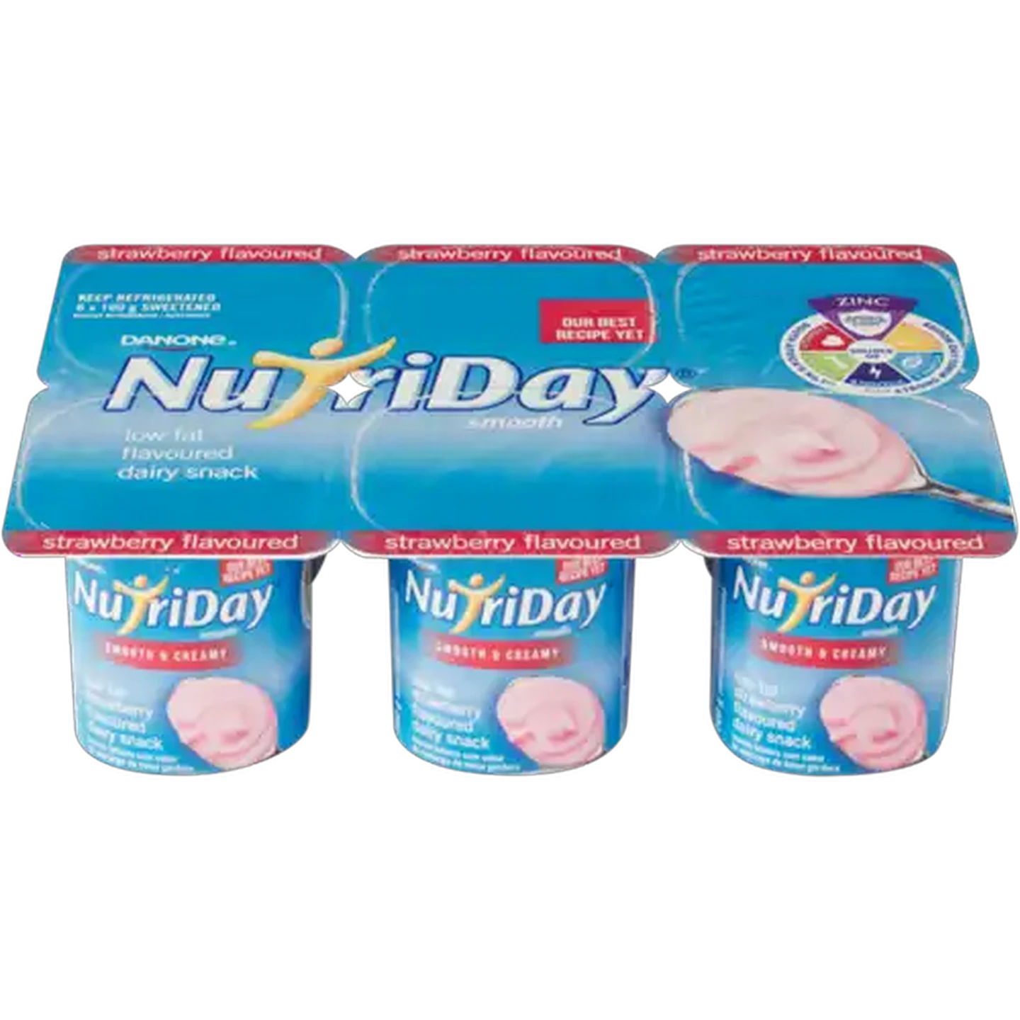 Image of Danone NutriDay Smooth & Creamy Strawberry Flavoured Low Fat Dairy Snack 6 x 100g