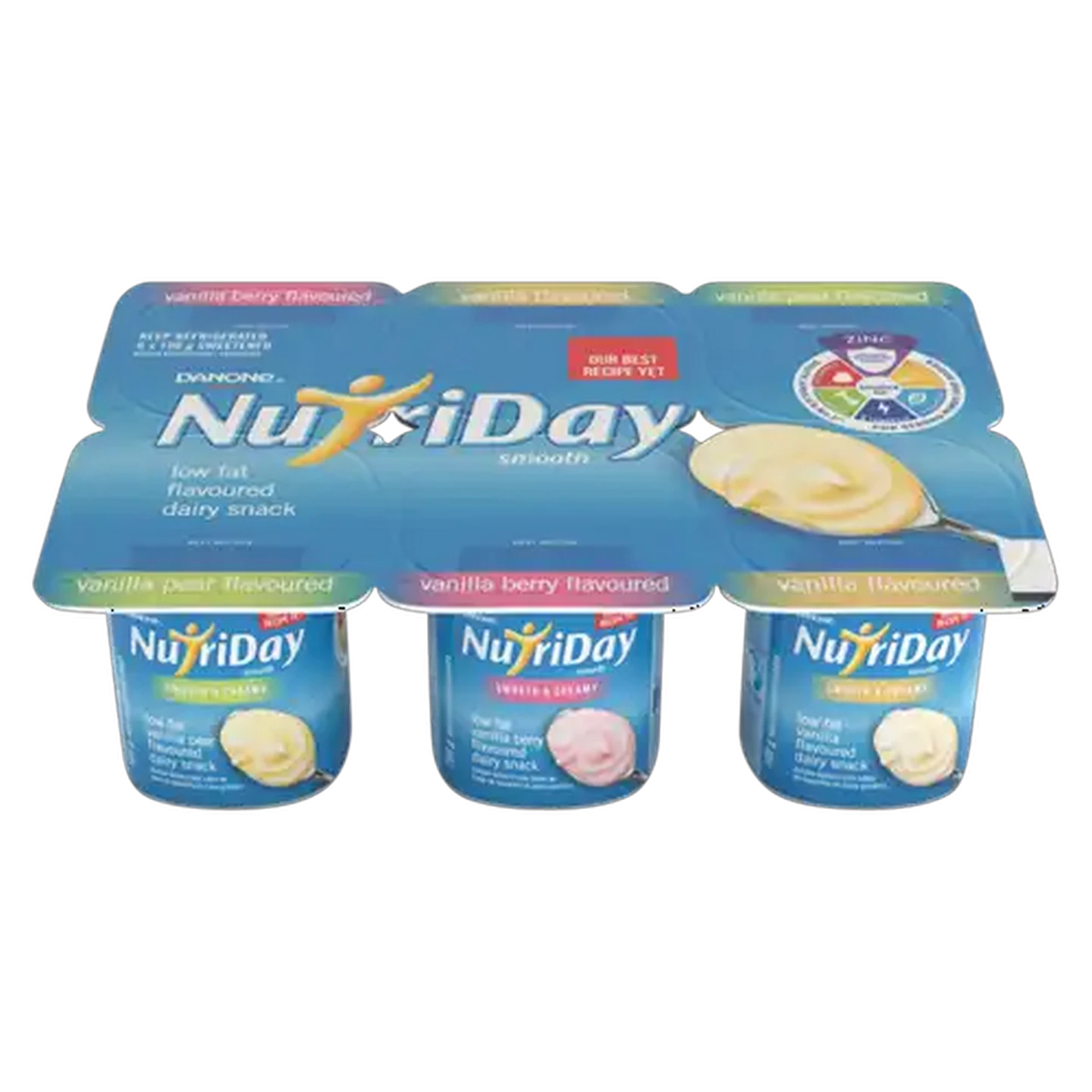Image of Danone NutriDay Vanilla Pear, Vanilla Berry And Vanilla Flavoured Low Fat Dairy Snack 6 x 100g