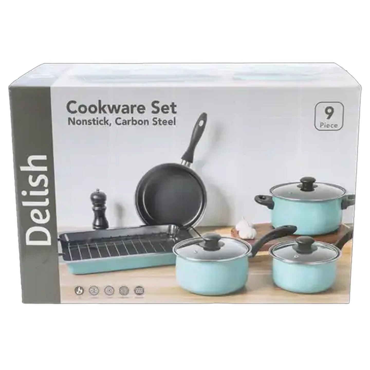 Image of Delish Non-Stick Carbon Steel Cookware Set 9 Piece