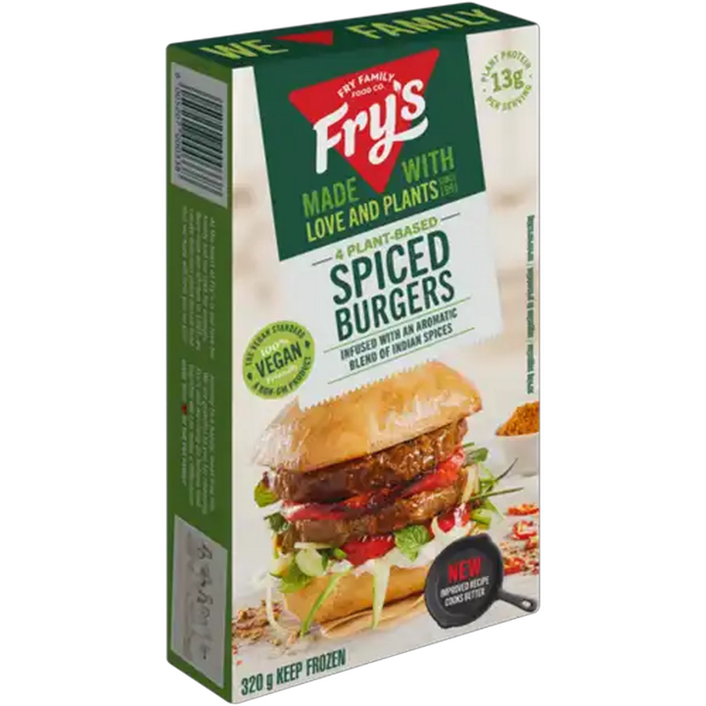Image of Fry's Frozen Plant-Based Spiced Burgers 320g