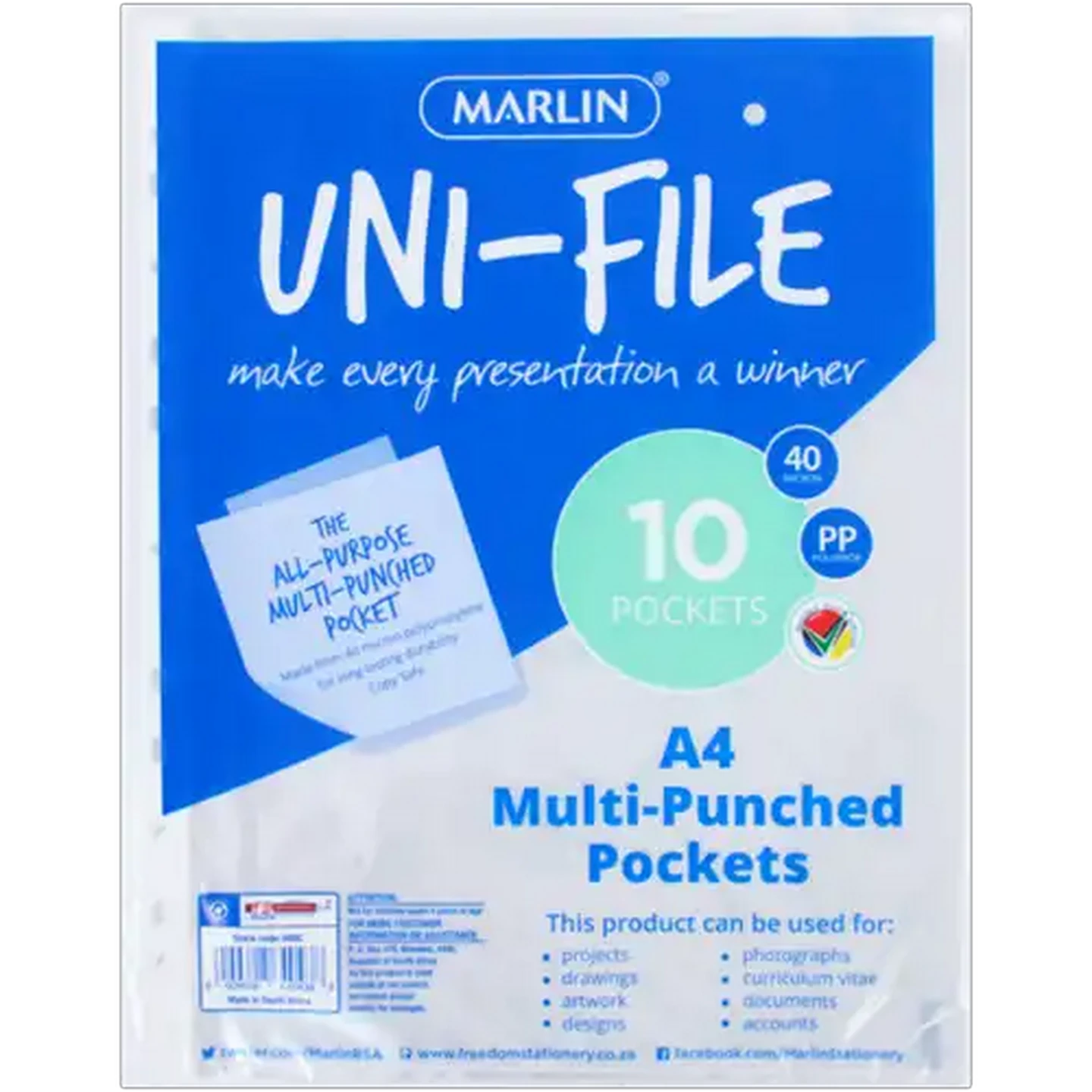 Image of Marlin Uni-File A4 Multi-Punched Filing Sleeves 10 Pockets