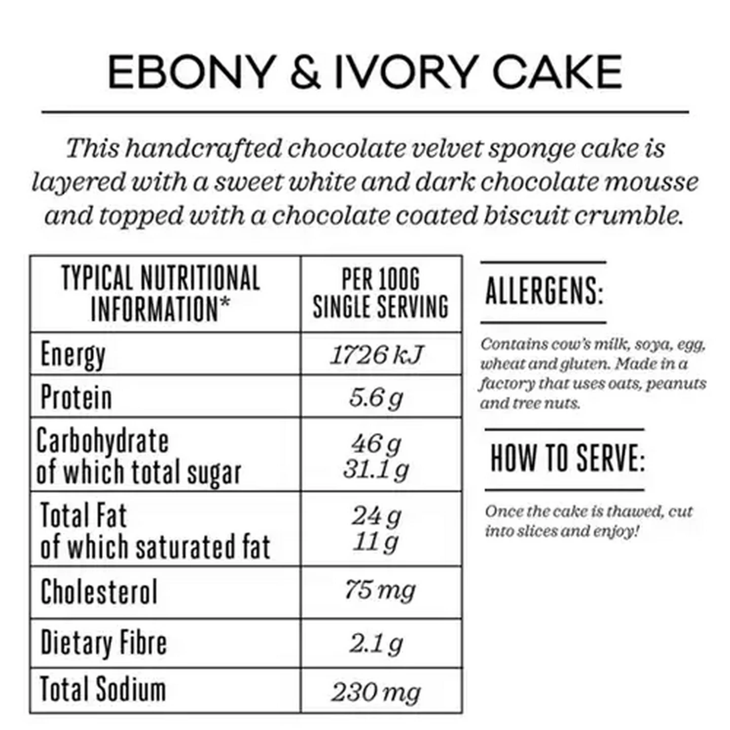 Image of Forage And Feast Frozen Ebony & Ivory Cake 830g