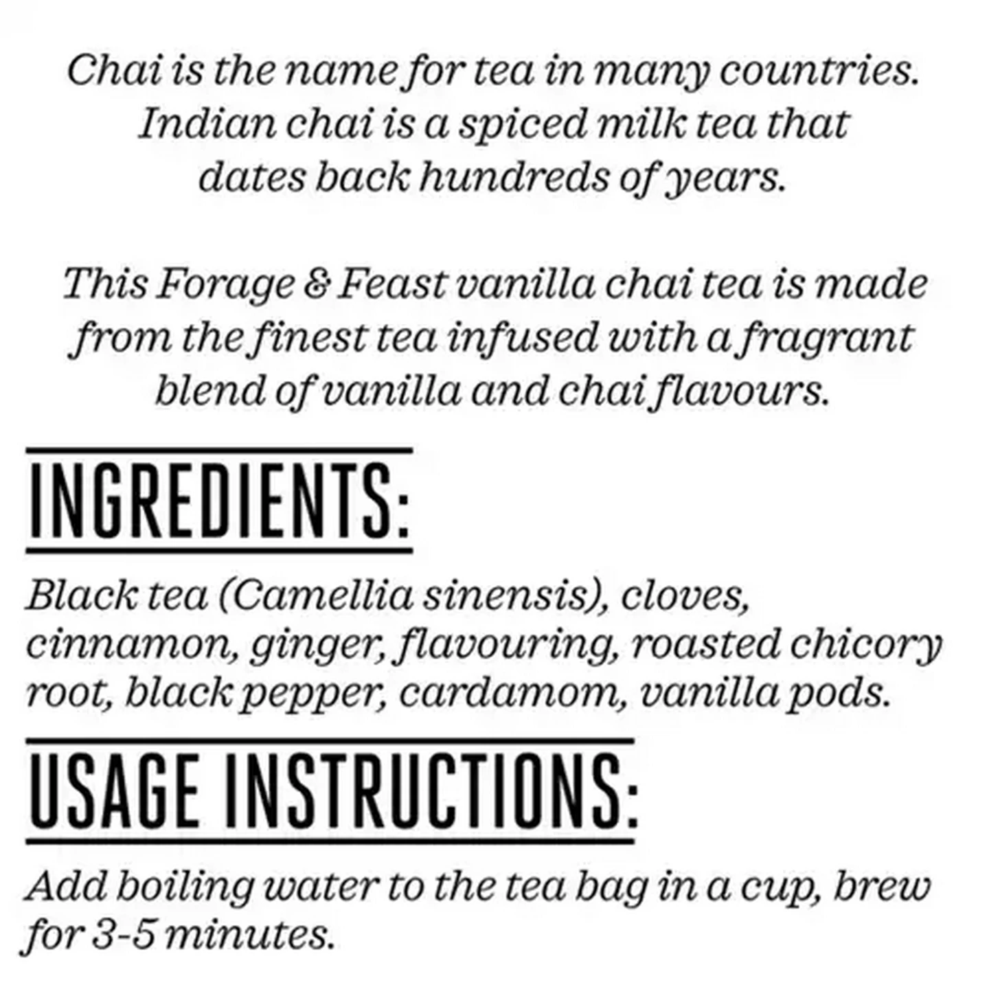 Image of Forage And Feast Vanilla Chai Tagless Teabags 40 Pack