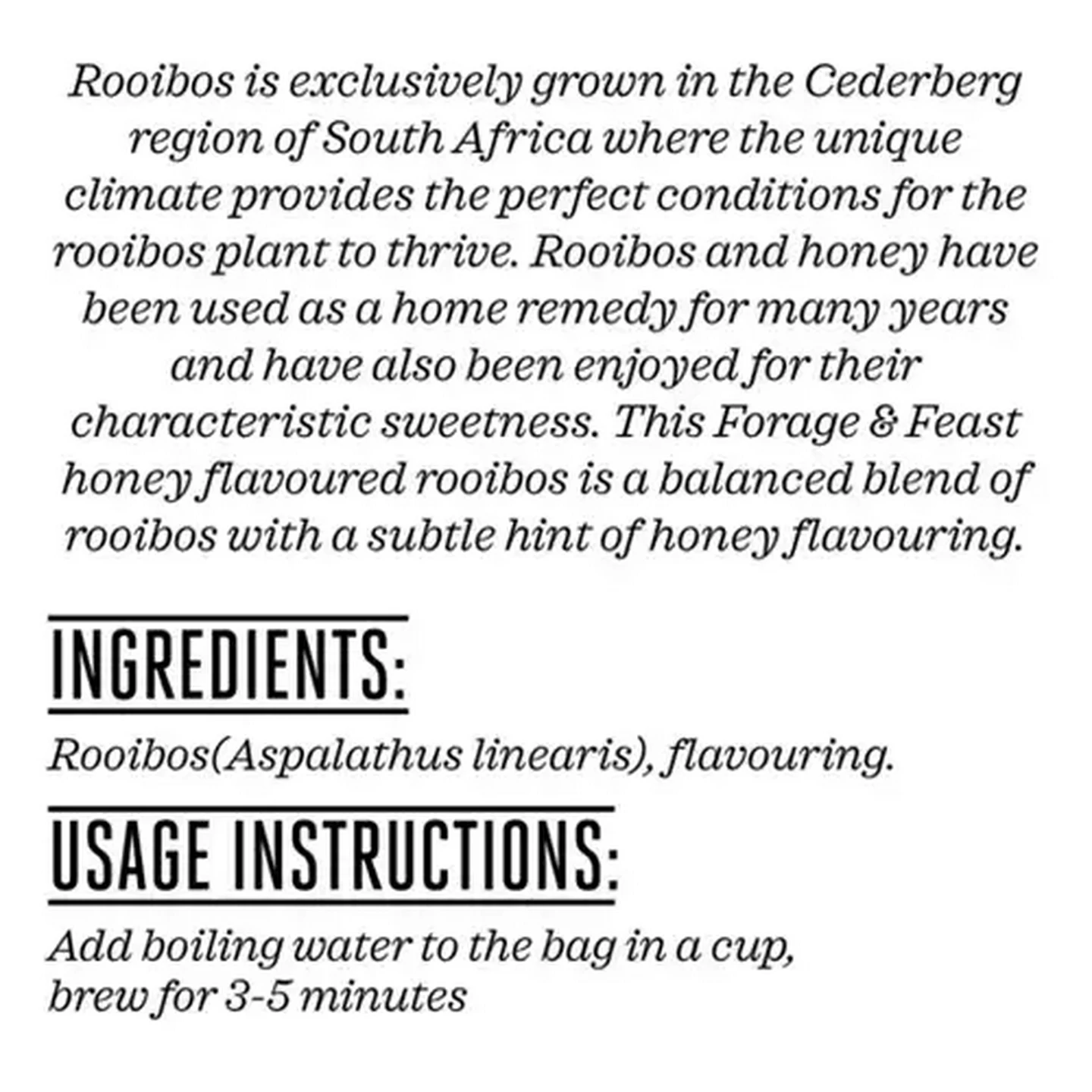 Image of Forage And Feast Honey Flavoured Rooibos Tagless Teabags 20 Pack