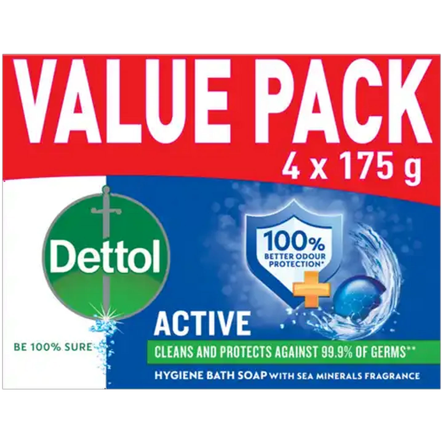 Image of Dettol Active Hygiene Bath Soap Bar 4 x 175g