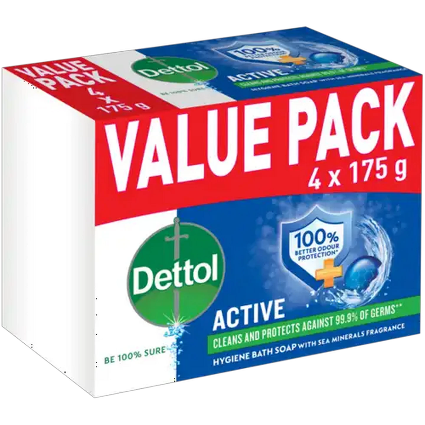 Image of Dettol Active Hygiene Bath Soap Bar 4 x 175g