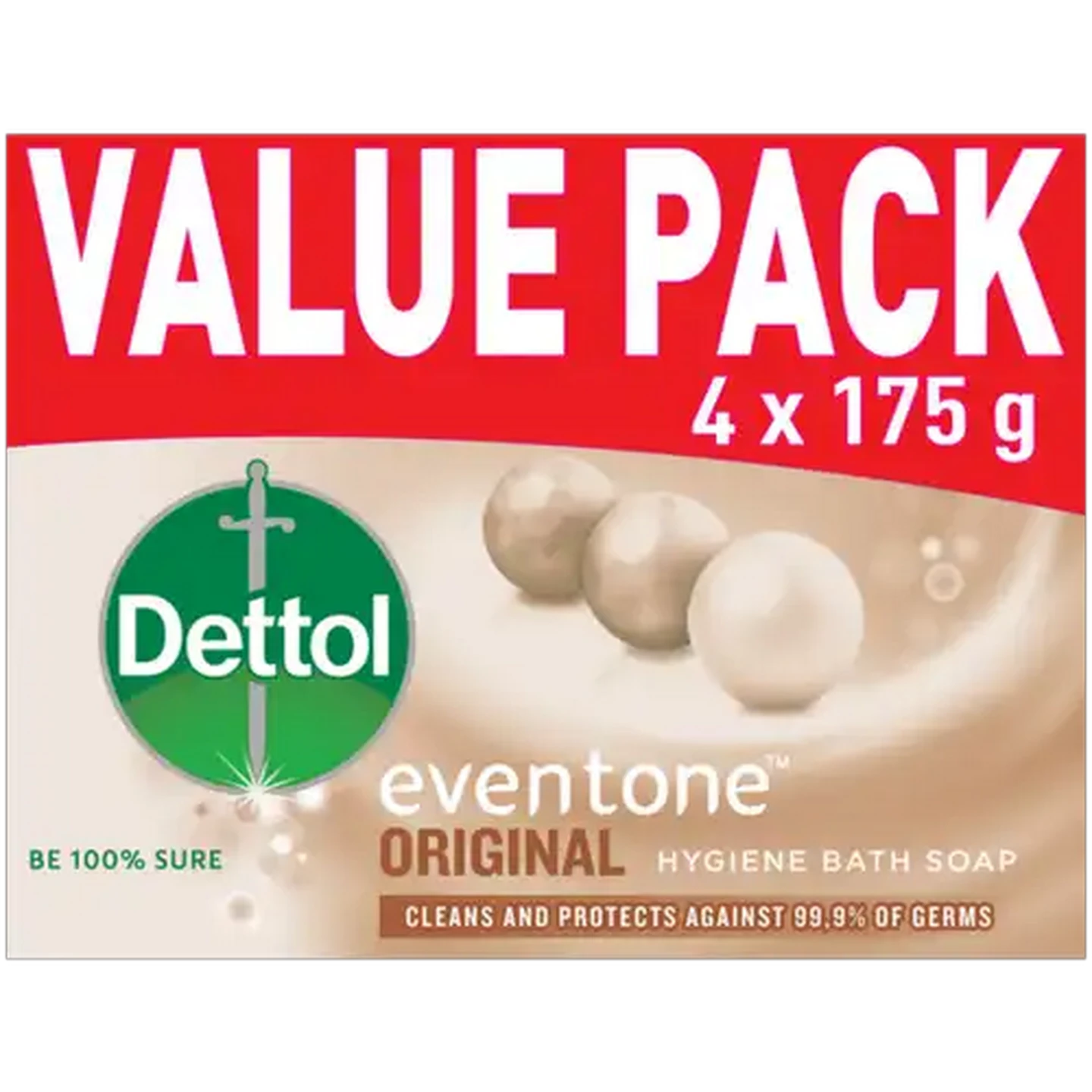Image of Dettol Eventone Original Hygiene Bath Soap Bar 4 x 175g